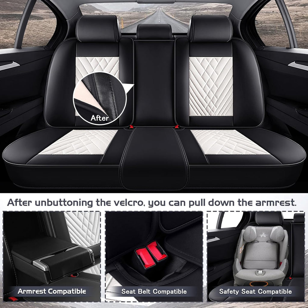 Car Seat Covers for Hummer H3 2006-2010, Waterproof Nappa Leather Full Set Seat Cover with Headrests, Anti-Slip and Comfortable Automotive Seat Protector&Accessories(Black White)