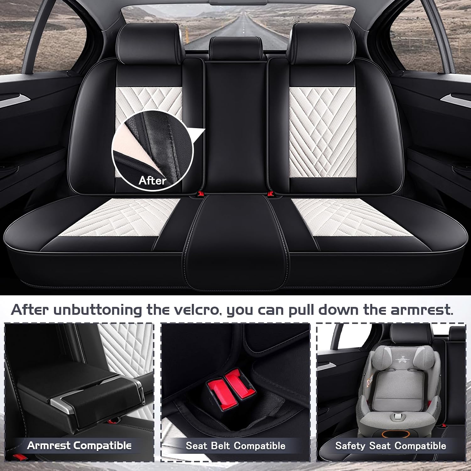 Car Seat Covers for Toyota RAV4 2000-2026, Waterproof Nappa Leather Full Set Seat Cover, Anti-Slip and Comfortable Automotive Seat Protector&Accessories(Black White)