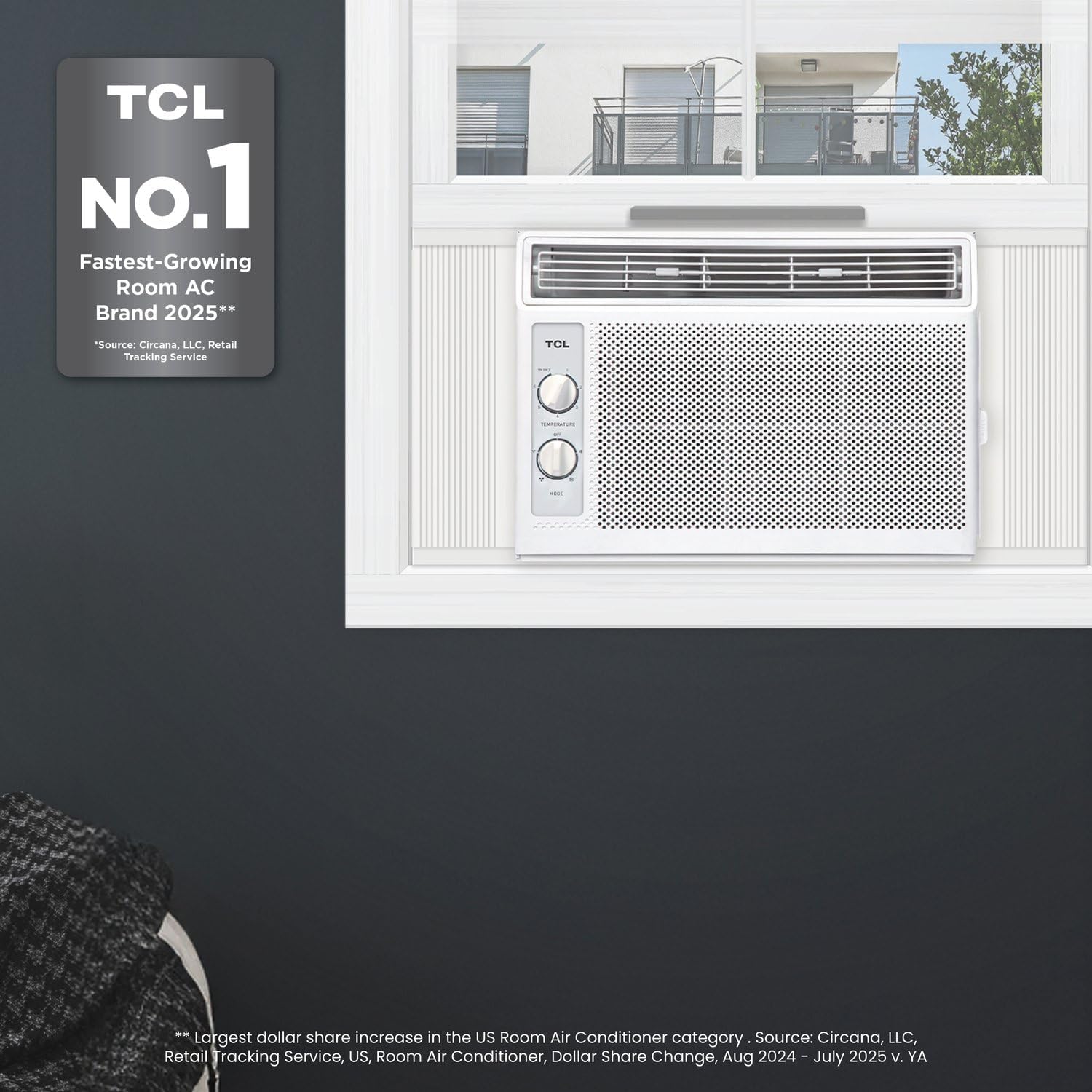 TCL 5000 BTU Window Air Conditioner, Compact Energy Efficient AC Unit with Fan & Reusable Filter for Bedroom, Living Room, Garage, Other Rooms Up To 150 Sq. Ft.