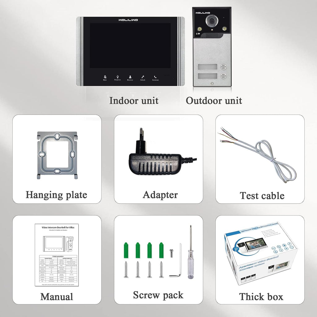 Wired Video Intercom System, 7 Inch Ring Video Doorbell with IR Night Vision Support Remote Unlock, Dual-Way Intercom for Villa House Office Apartment with 1-Camera and 2-Monitor