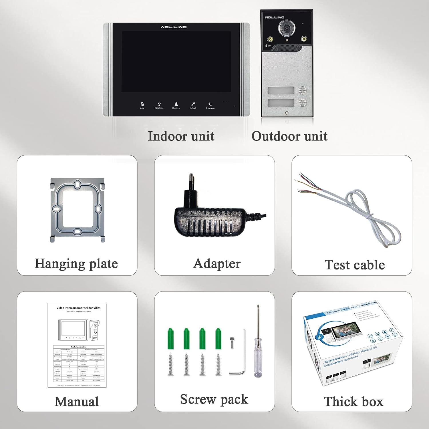 Wired Video Intercom System, 7 Inch Ring Video Doorbell with IR Night Vision Support Remote Unlock, Dual-Way Intercom for Villa House Office Apartment with 1-Camera and 2-Monitor