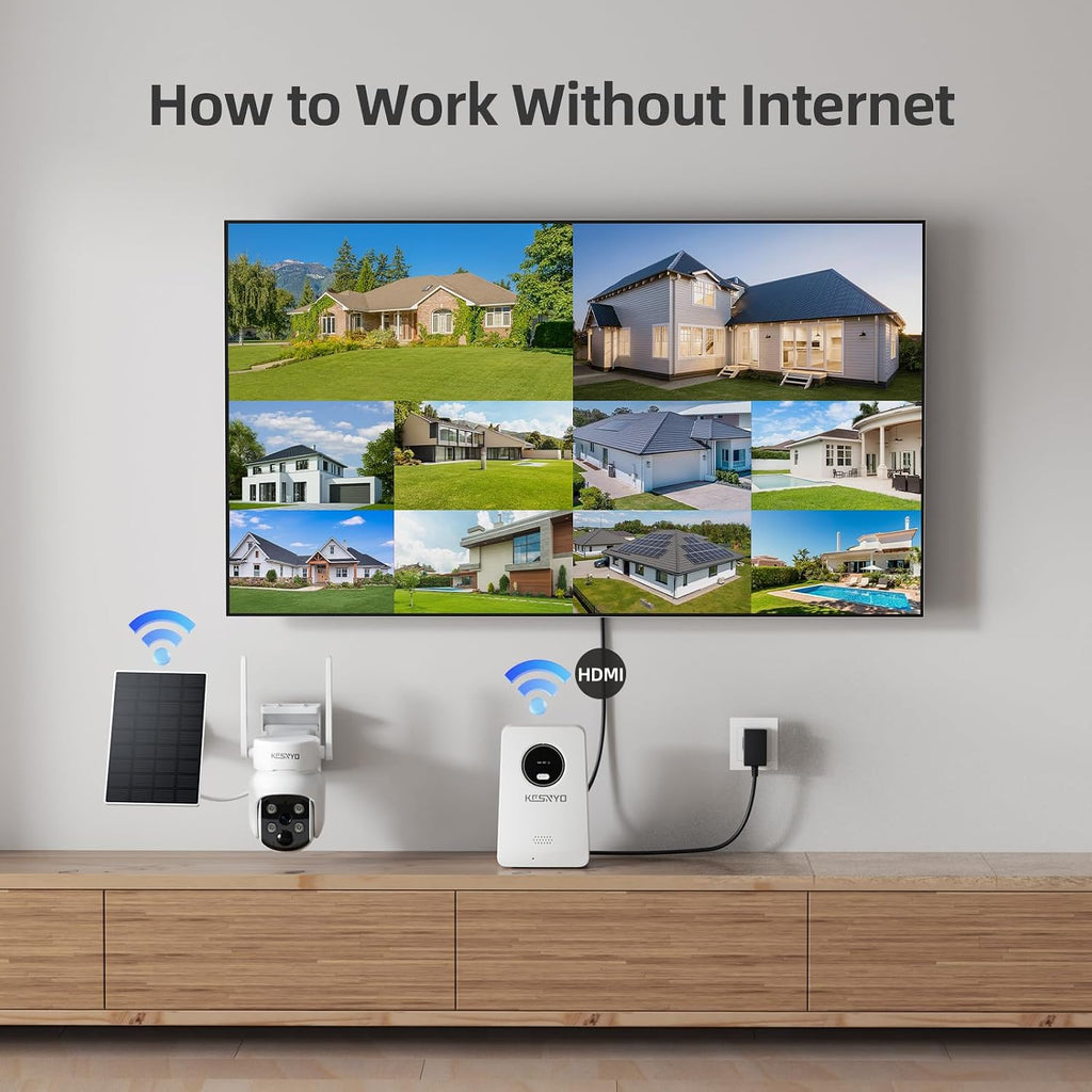Solar Security Cameras Wireless Outdoor, 4MP Solar Powered Home Security Cameras System, 4 Cam kit, Color Night Vision, 360° PTZ, 500G HDD Local Recording, No Monthly Fees