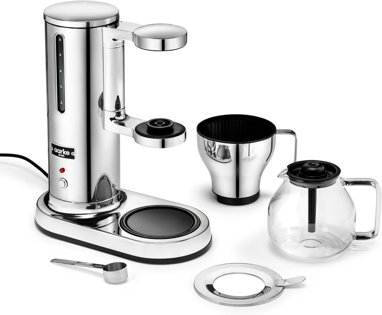 aarke Coffee Maker - Electric Drip Brewer with Automatic Drip-Stop, Glass Carafe, Brews Full Pot in Under 6 Minutes, SCA certified, Stainless Steel