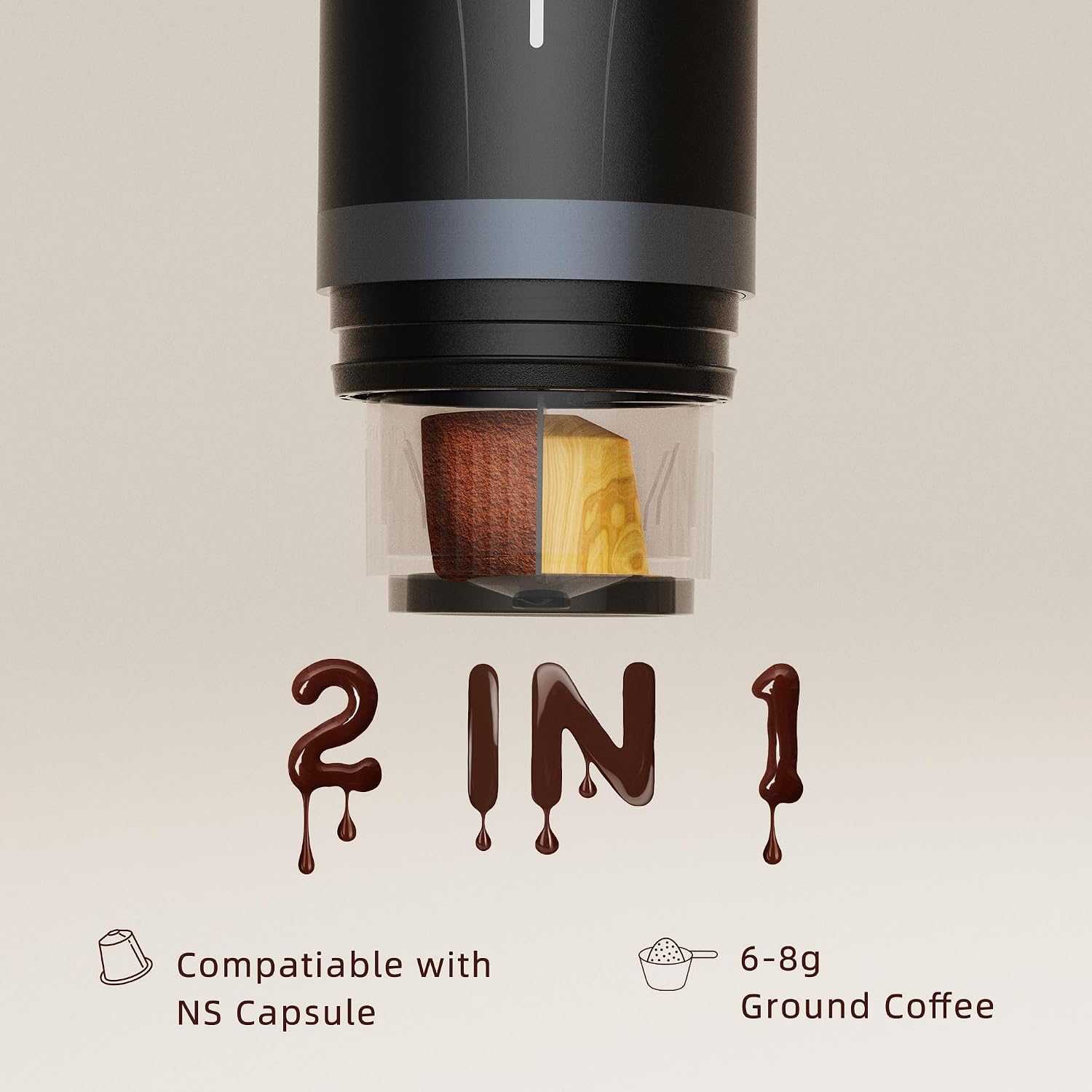 Portable Espresso Maker,Self-Heating Electric Mini Coffee Machine,Up to 20-Bar Pressure,Compatible with NS Capsules & Fine Grind,Coffee Maker for Outdoor Camping,Hiking,RV & Car, travel (Black)