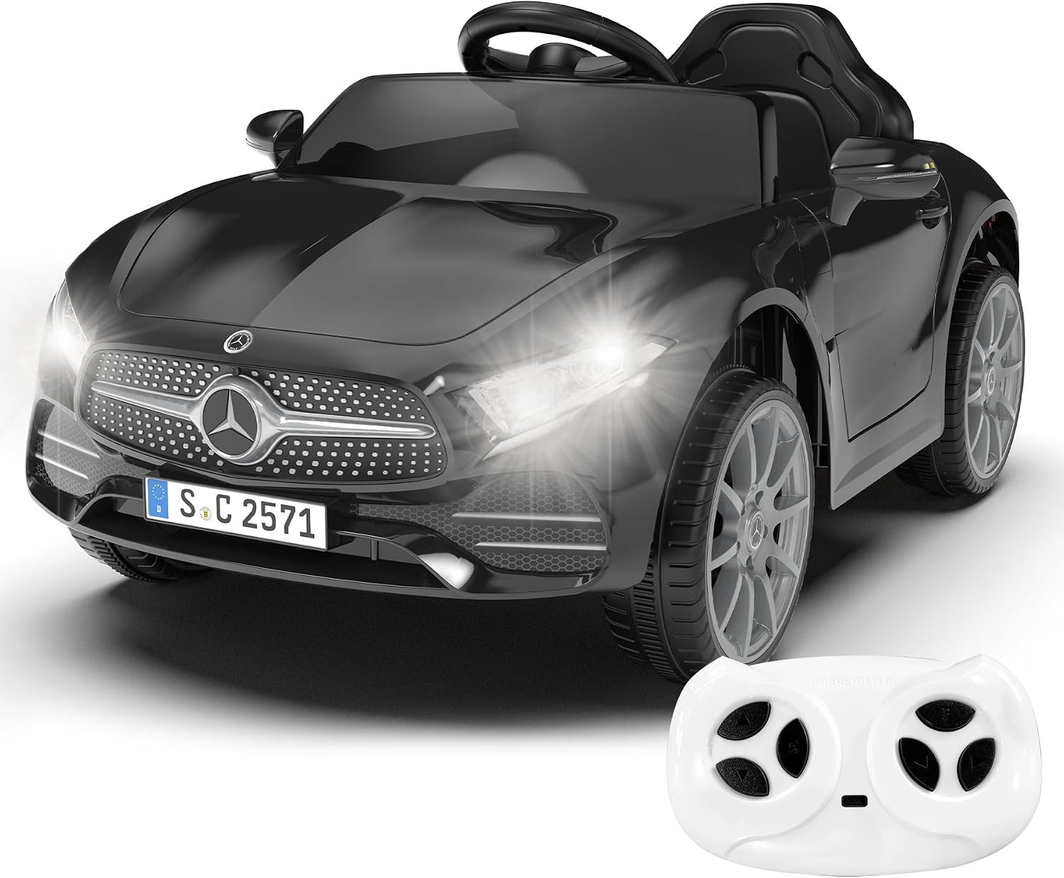 12V Kids Ride On Car with 2.4G Remote Control,Battery Powered Electric Car Ride On Vehicle Double Doors, Safety Belt,LED Light (SC-Black)