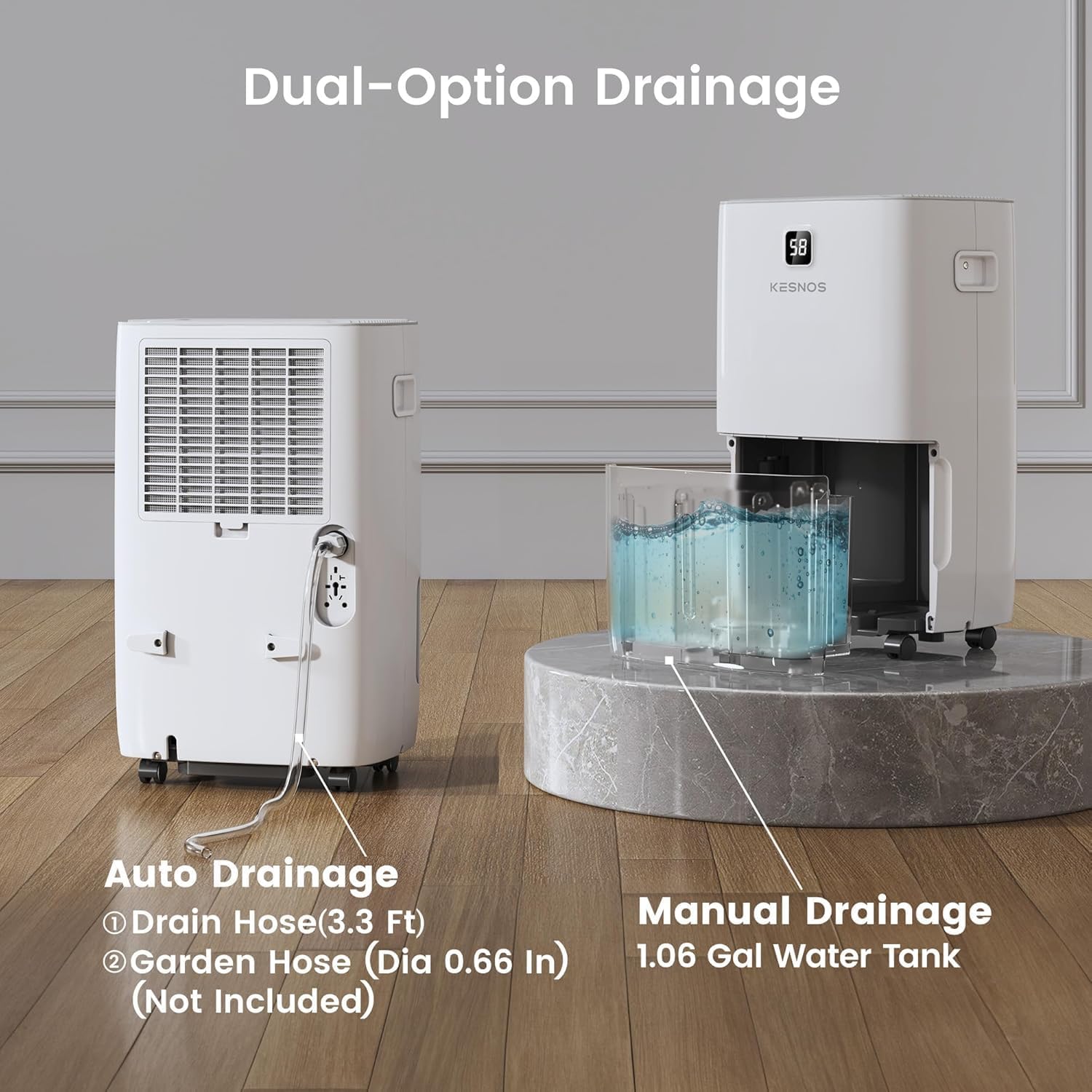 Kesnos 80 Pints Energy Star Dehumidifier for Home, Basement with Drain Hose, Front LED Display and 1.06 Gal Water Tank, Ideal for Large Room up to 5,500 Sq. Ft., Featuring Auto Defrost, Timer Function