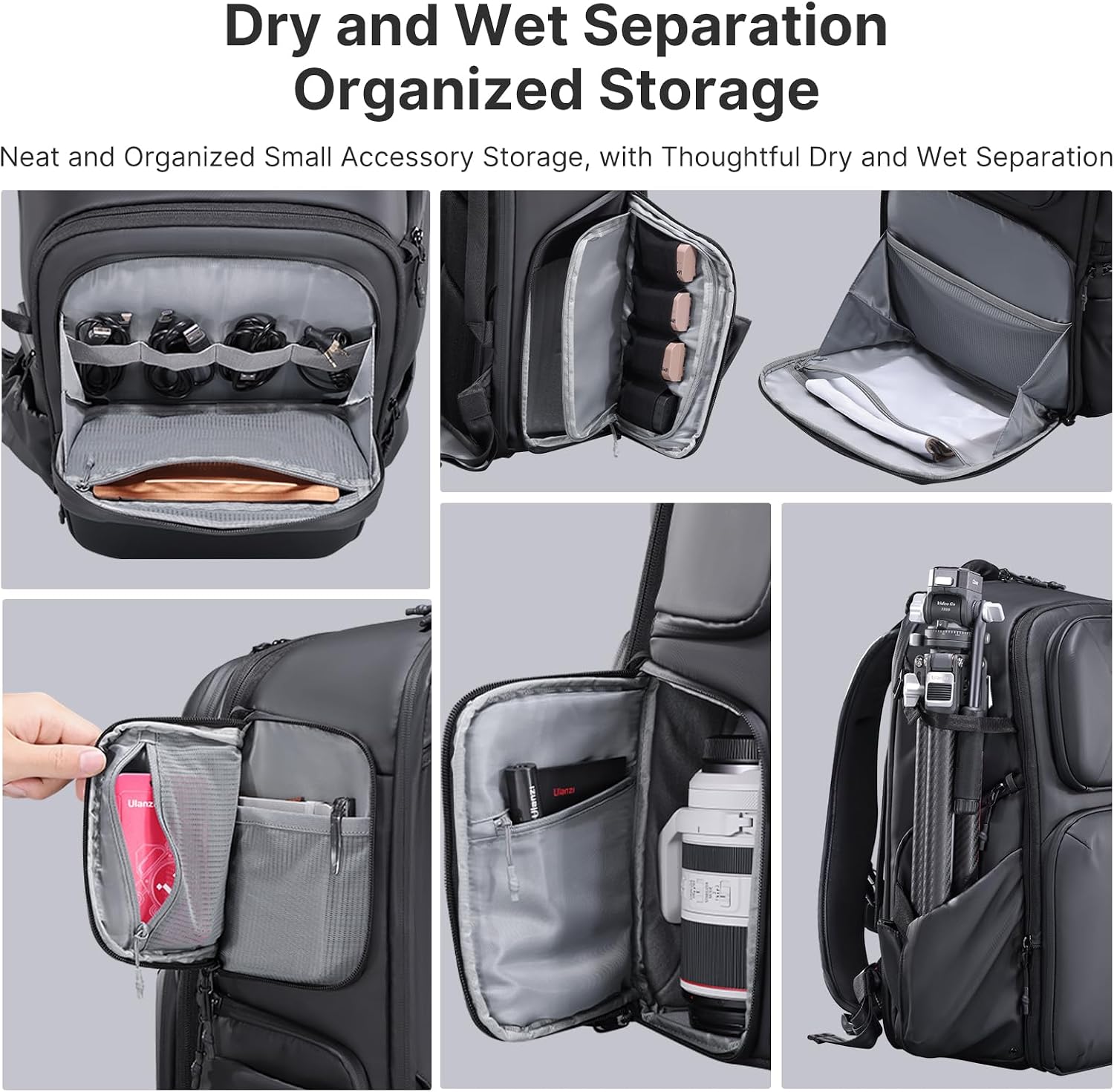 ULANZI BP10 35L Hardshell Camera Backpack, Professional Splash-proof Photography Camera Case Anti Theft Travel f Photographers Unisex Drone DSLR Mirrorless Camera Lens Tripod Holder 17'' Laptop Black
