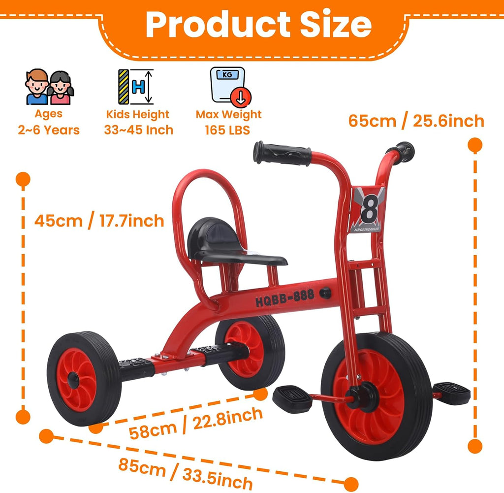 Kids Tricycle for Age 2-6, Big Wheel Kids Trike Bike, Preschool Daycare Outdoor Tricycle with Airless Rubber Tires and Non-Slip Pedals, Gift for Boys and Girls
