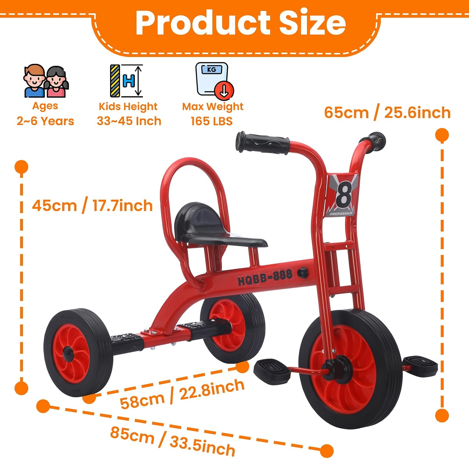 Kids Tricycle for Age 2-6, Big Wheel Kids Trike Bike, Preschool Daycare Outdoor Tricycle with Airless Rubber Tires and Non-Slip Pedals, Gift for Boys and Girls