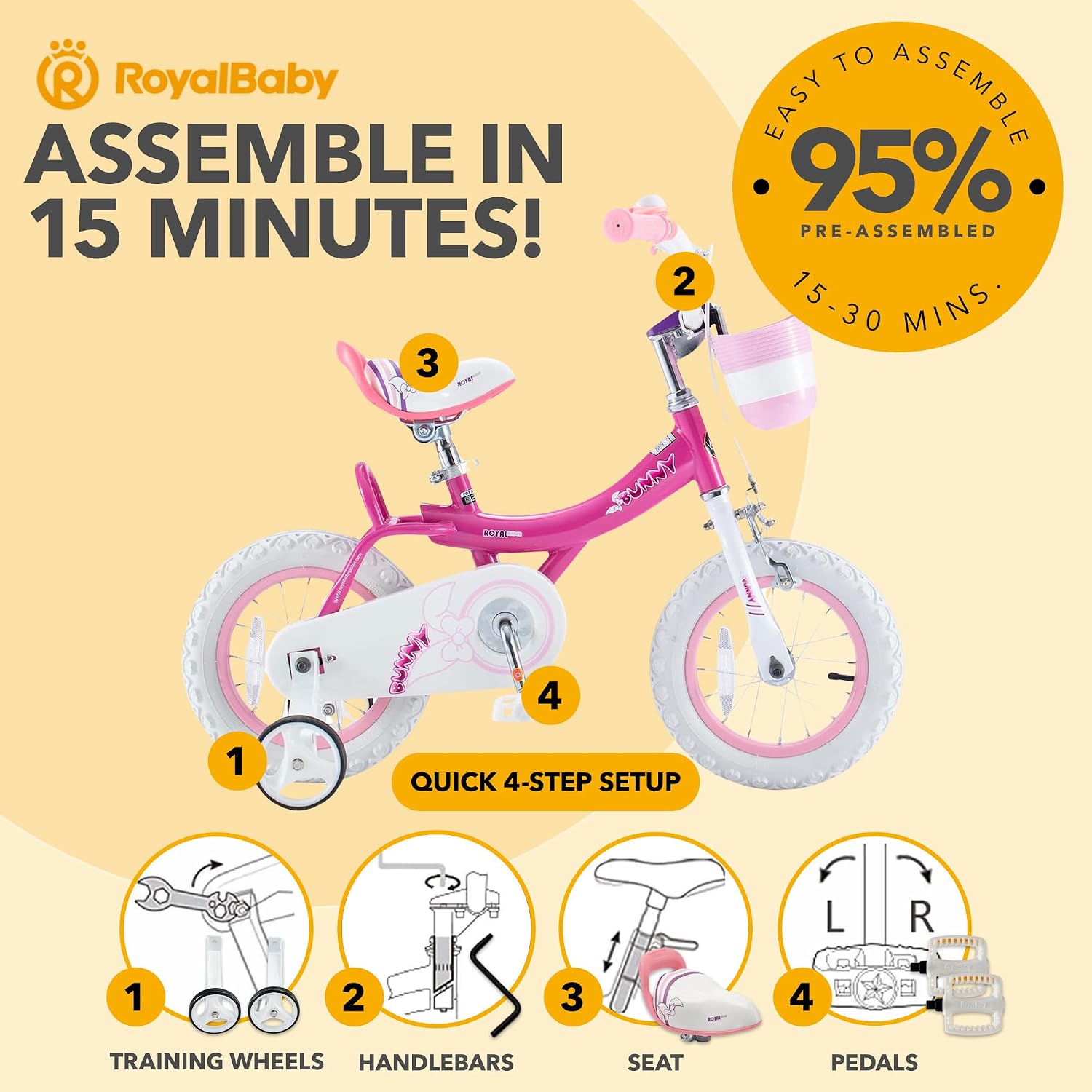 Royalbaby Princess Girls Kids Bike 12 14 16 18 20 Inch Children Bicycle with Basket for Age 3-12 Years