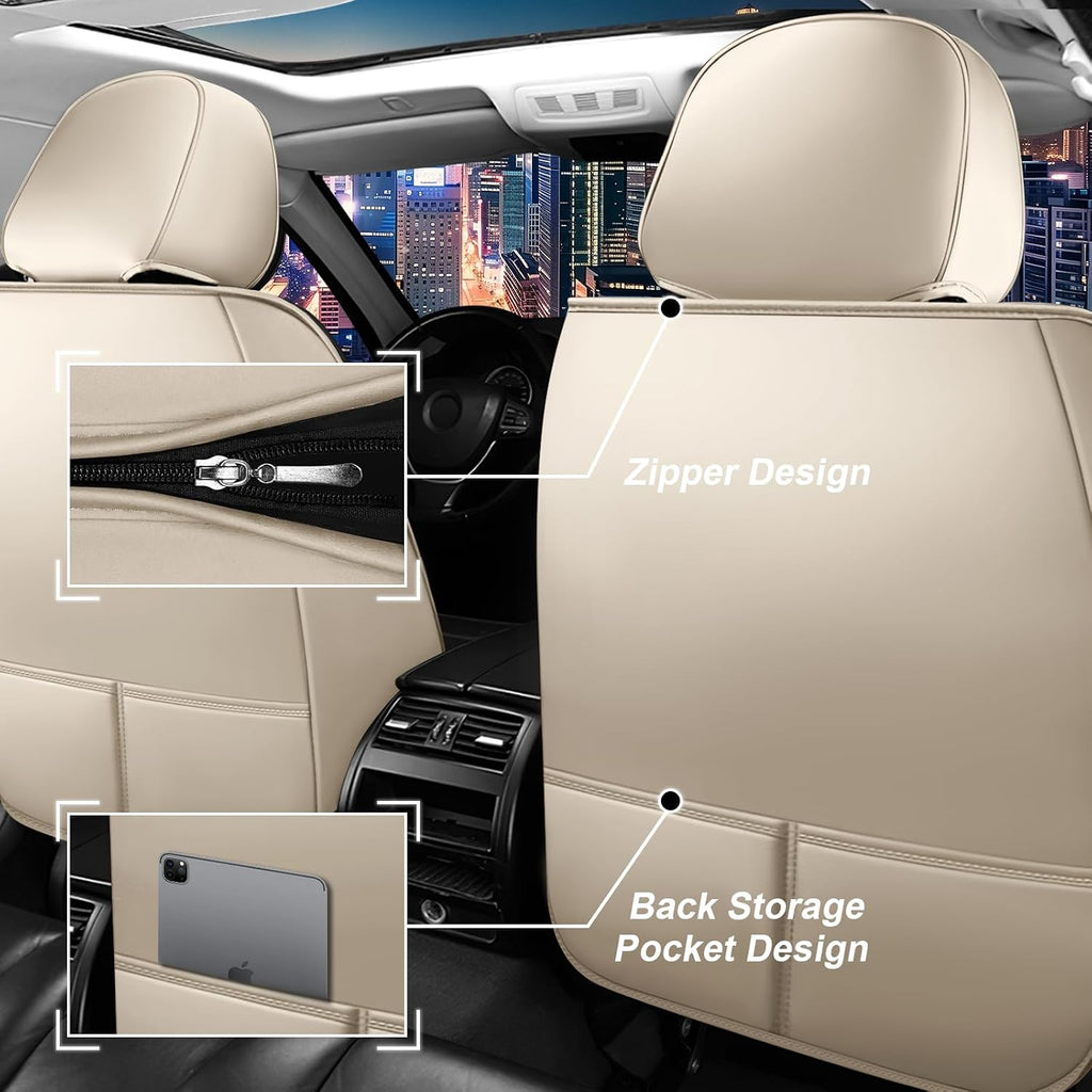 Car Seat Cover Full Set for Kia EV9 Seat Covers 2024-2025, Nappa Leather Waterproof Seat Covers for Cars, Airbag Compatible, Universal Automotive Seat Covers(Luxury Full Set/Beige)