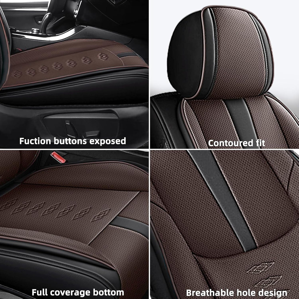 Leather Seat Covers for Mazda CX-50 Hybrid 2025,Premium Car Seat Covers Front Set,Waterproof Car Seat Protectors with Airbag,Comfort Interior Cover Seats for Cars(Black+Brown)