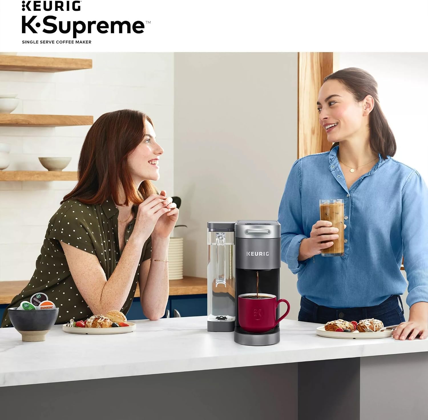 Keurig K-Supreme Single Serve K-Cup Pod Coffee Maker, MultiStream Technology, 4 Brew Sizes, 66oz Dual-Position Removable Reservoir, Gray (Renewed)