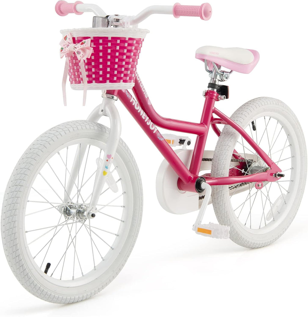HONEY JOY Kids Bike, 14 16 18 Inch Girls Bike for Toddlers w/Training Wheels, Handbrake & Coaster Brake, Steel Frame, Fully Enclosed Chain, Little Princess Style Children Bicycle, Gift for Girls 3-8