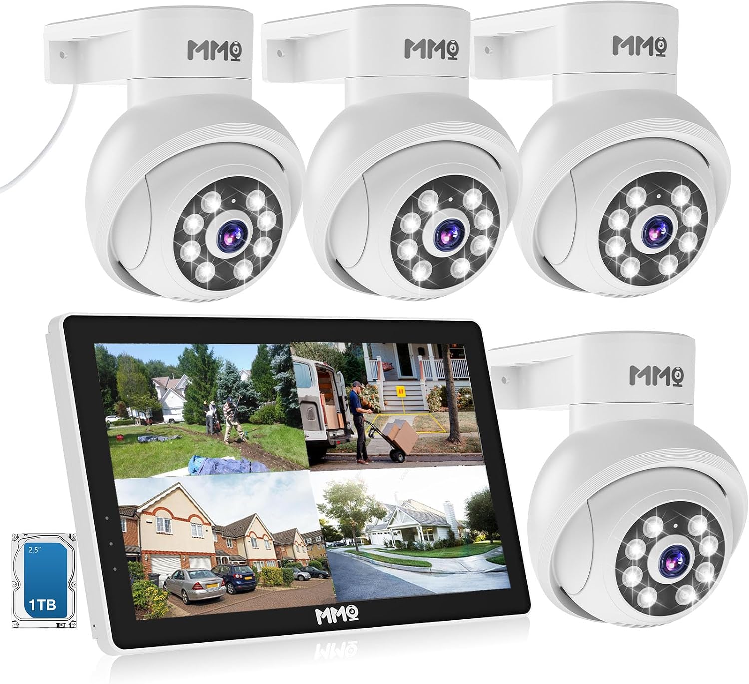 【Wireless Pro, 3K &10CH】5MP Security Cameras Wireless Outdoor with 10.1' LCD Monitor, 4PCS WiFi PTZ Security Cameras with 4K NVR for Home Surveillance,1TB HDD, Auto Track, 2-Way Audio,Motion Alert,5G