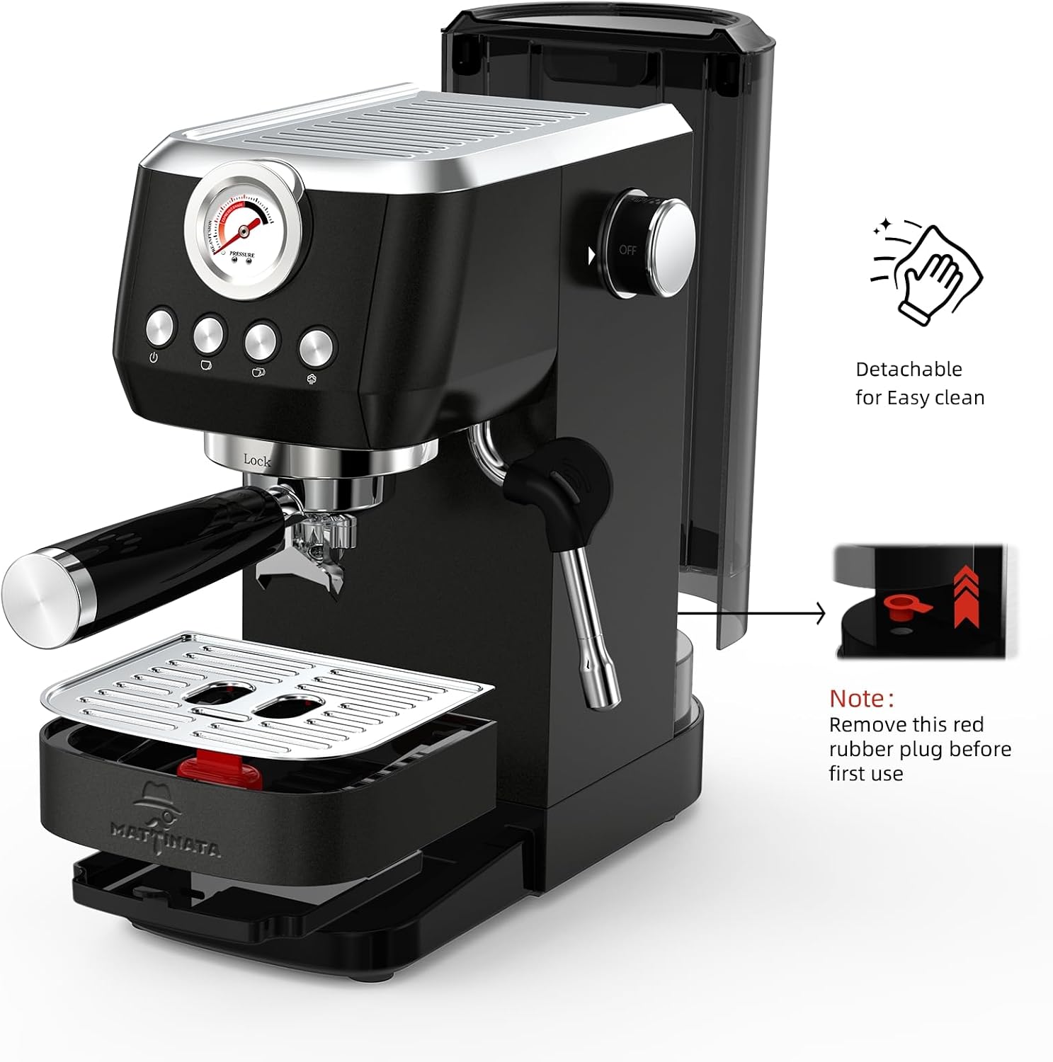 MAttinata Espresso Machine 20 Bar, Espresso Coffee Maker with Professional Milk Frother Steam Wand for Cappuccino & Latte, 49oz Removable Water Tank for Home, Black