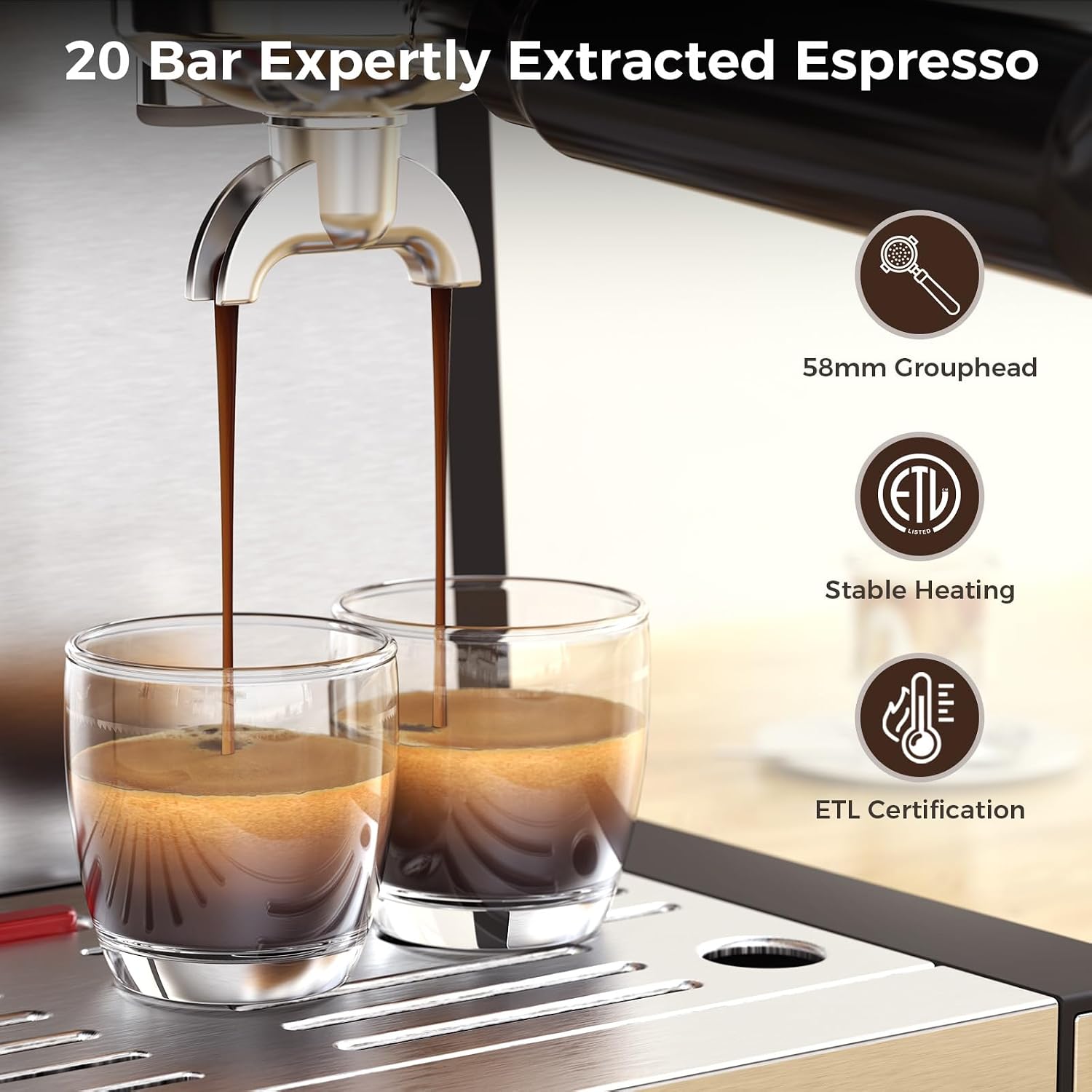 COWSAR 20 Bar Espresso Machine with Grinder & Milk Frother Steam Wand, 58mm Expresso Coffee machines, Commercial Stainless Steel Coffee Maker for Cappuccino and Latte, Perfect for Home Café-Black