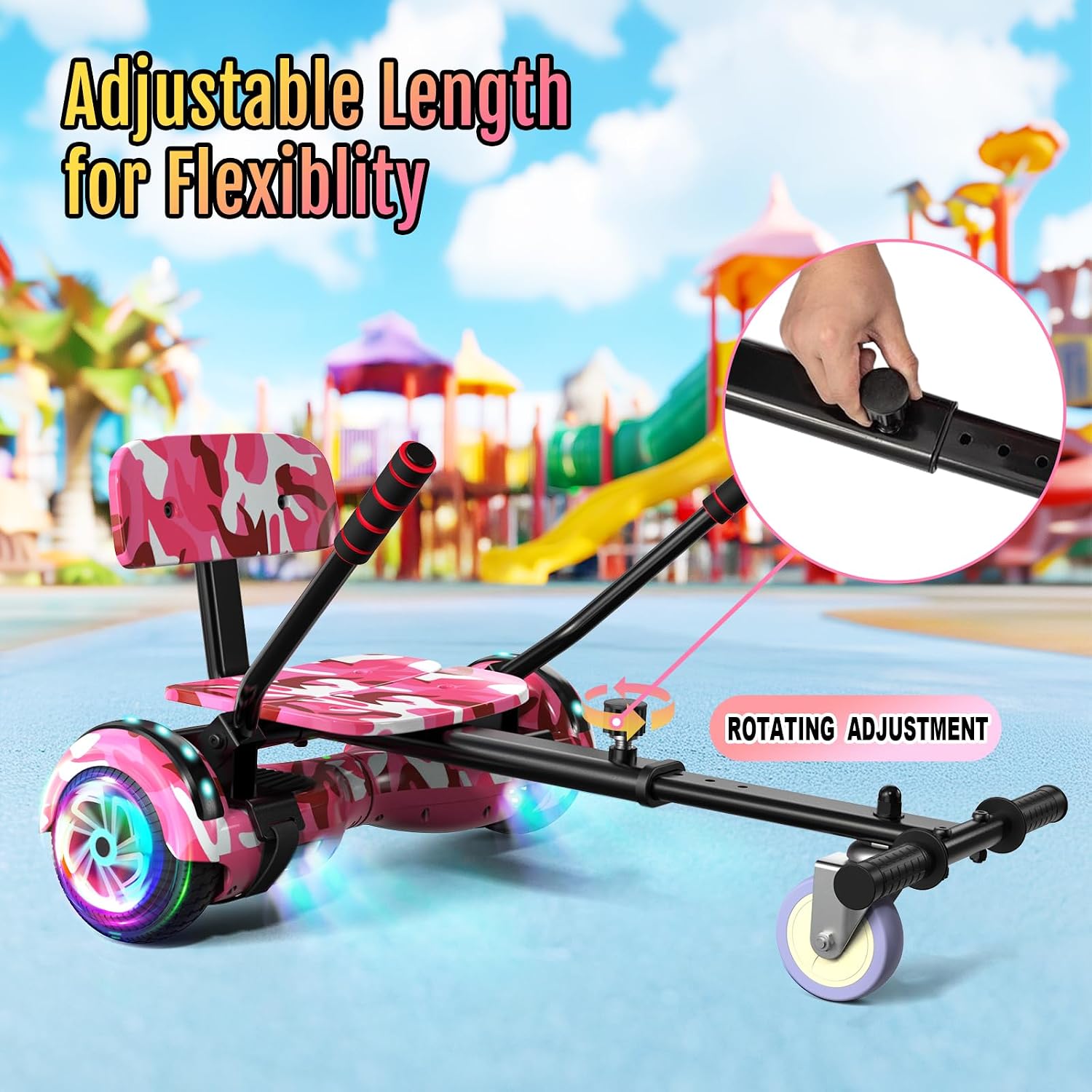 Scooter Seat Attachment, Scooter with Go Kart for Kids Boys Girls Adults, LED Lights, Bluetooth(Include Go-Kart)