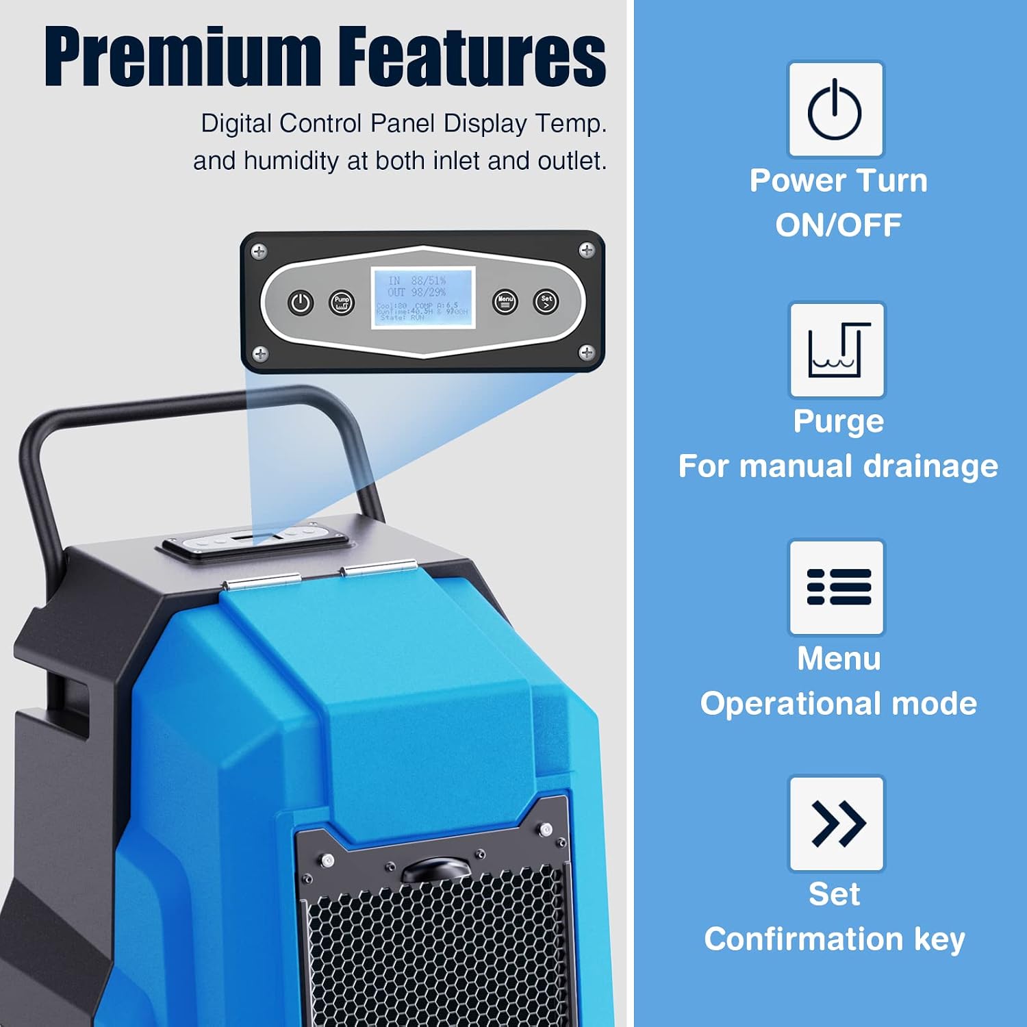 MOUNTO 180Pints Commercial Dehumidifier with Pump and Drain Hose, LGR Portable Dehumidifier with wheels for Home, Basements, Garages, and Job Sites.
