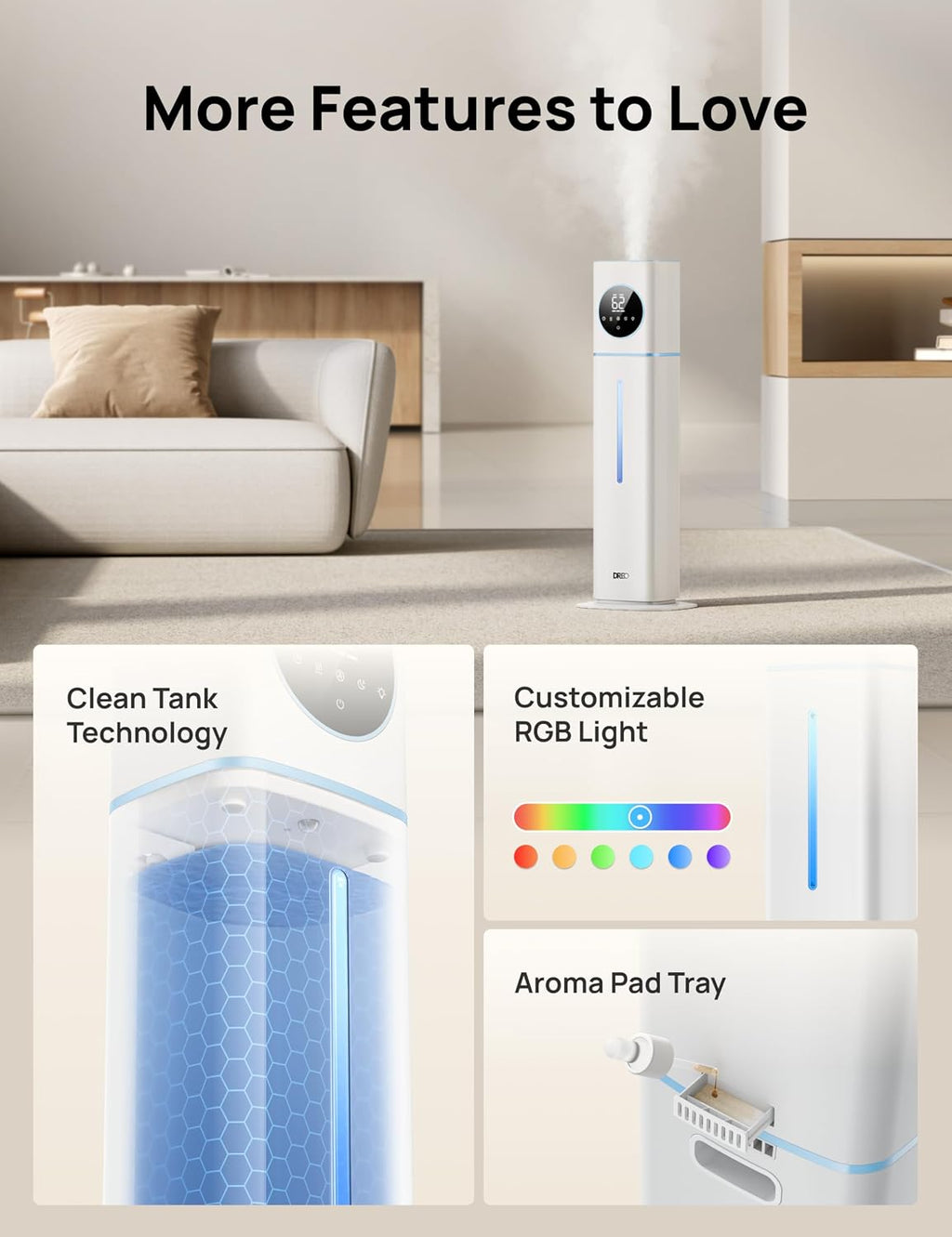 DREO HM735S 11L Smart Humidifier Large Room 700 ft², 100H Cool Mist Air Humidifiers for Bedroom, Top-Fill, Clean Tank Technology, 26dB, Auto Mode, Aroma Box, RGB, Remote & APP Control, Baby, Blue