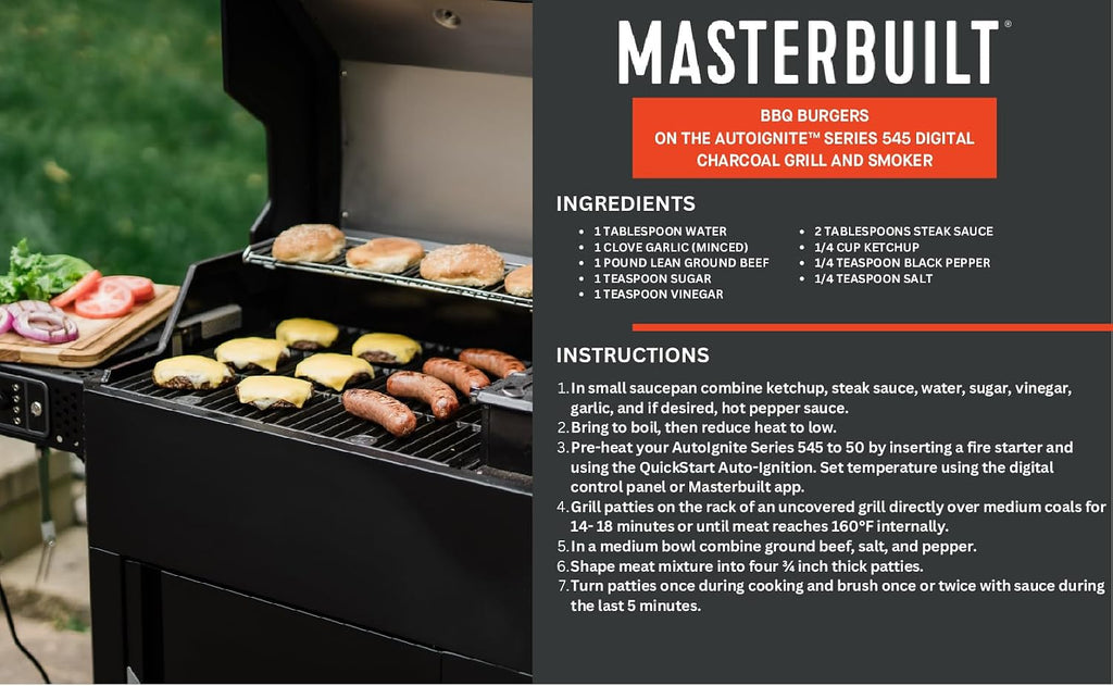 Masterbuilt AutoIgnite 545 Digital Charcoal Grill and Smoker Combo for Easy Grilling, Digital Control, App, Sear Plate, Mini Hopper and 545 BBQ Cooking Square In. in Black