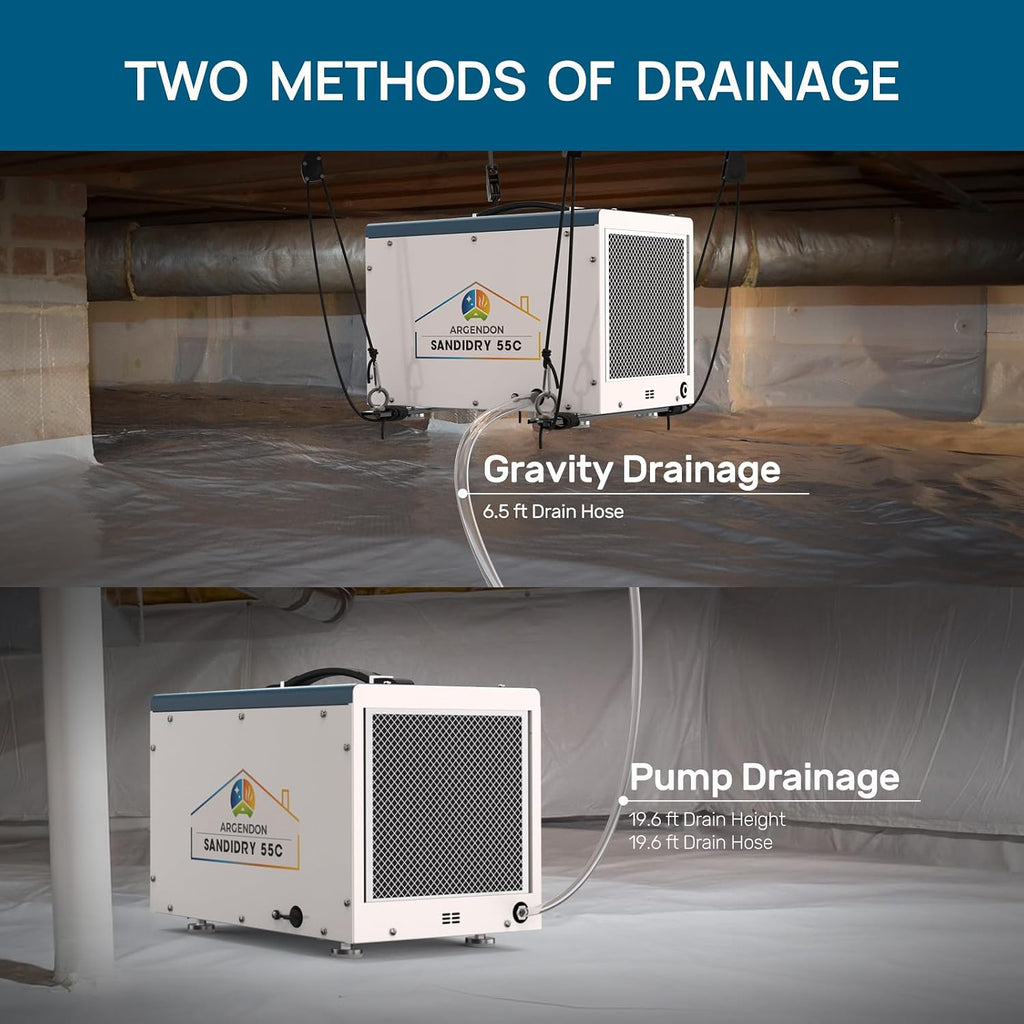 ARGENDON Commercial Dehumidifiers with Pump and Drain Hose for Crawlspace, Basement, 120 PPD Crawl Space Dehumidifier for Large Spaces, Job Site, Auto Defrost, 5-Year Limited Warranty