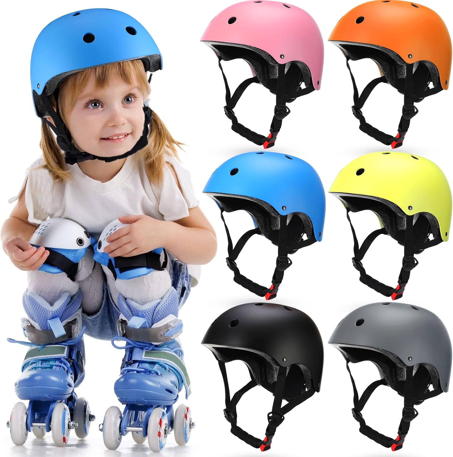 Kingdder 6 Pack Kids Bike Helmets Bulk, CPSC Certified Toddler Helmet Multi-Color Adjustable Safety for Boys Girls Ages 3-8, Child Bicycle Skateboard Scooter Roller Skating Outdoor Sports