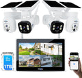 Hiseeu [1TB HDD,4MP Spotlight] Solar Home Security Camera System,PTZ Dome + Bullet Solar Security Cameras Wireless Outdoor,10CH 10 Inch LCD 4K NVR,Smart Human Detection,2-Way Audio,Motion Record