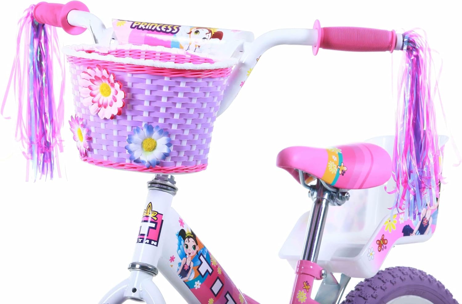 Titan Girls BMX Bike for Kids Ages 4-7, 16-Inch Wheels, 9-Inch Frame, Training Wheels, Toy Seat, Doll Basket, Streamers, First Bike, Princess Bicycle, Gift for Girls | for Kids, Training Wheels, Toy Seat, Doll Basket, Streamers, First Bike