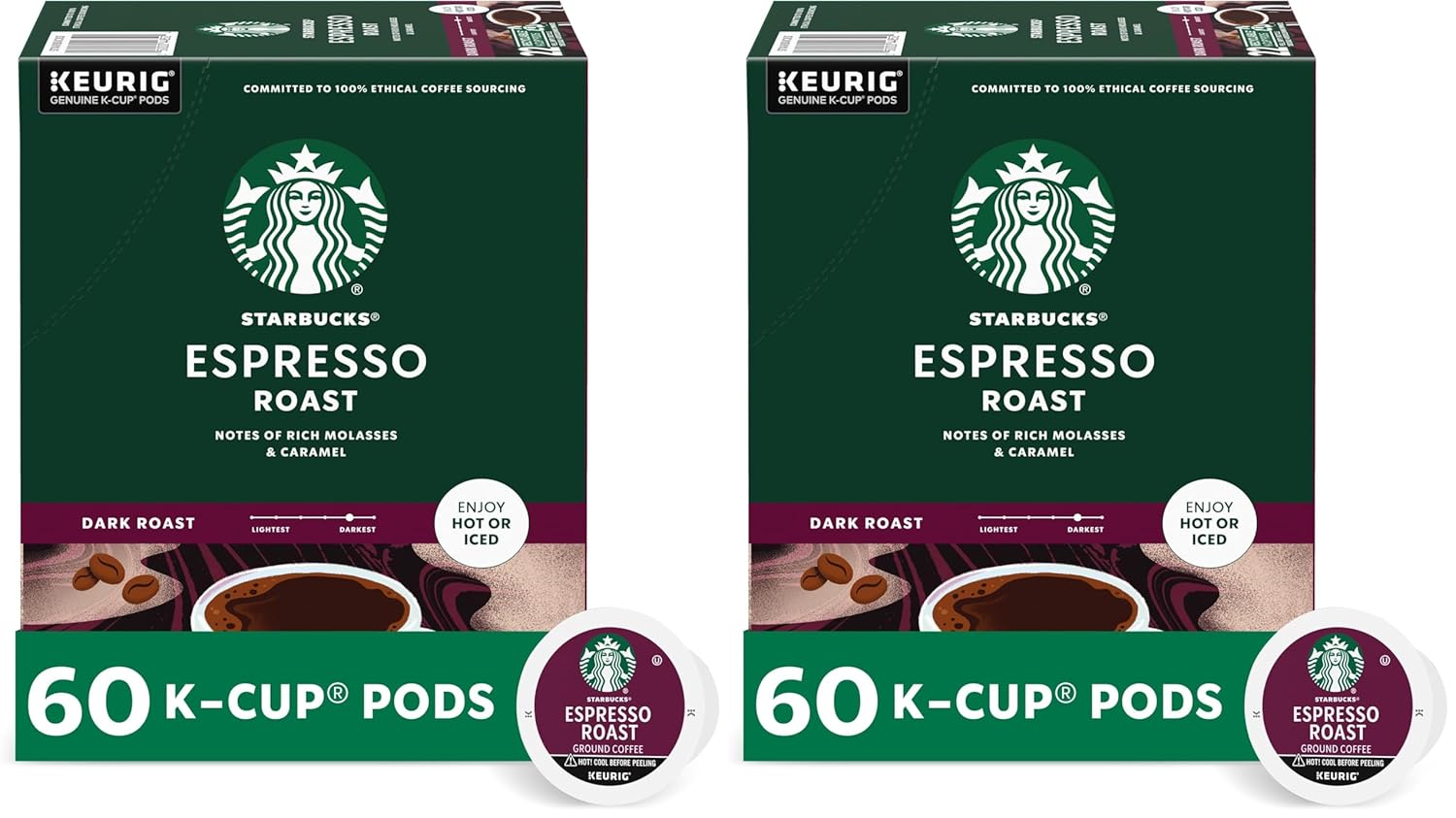 Starbucks K-Cup Coffee Pods, Dark Roast, Espresso Roast for Keurig Coffee-Makers, 100% Arabica, (120 Pods Total), 10 Count (Pack of 12)