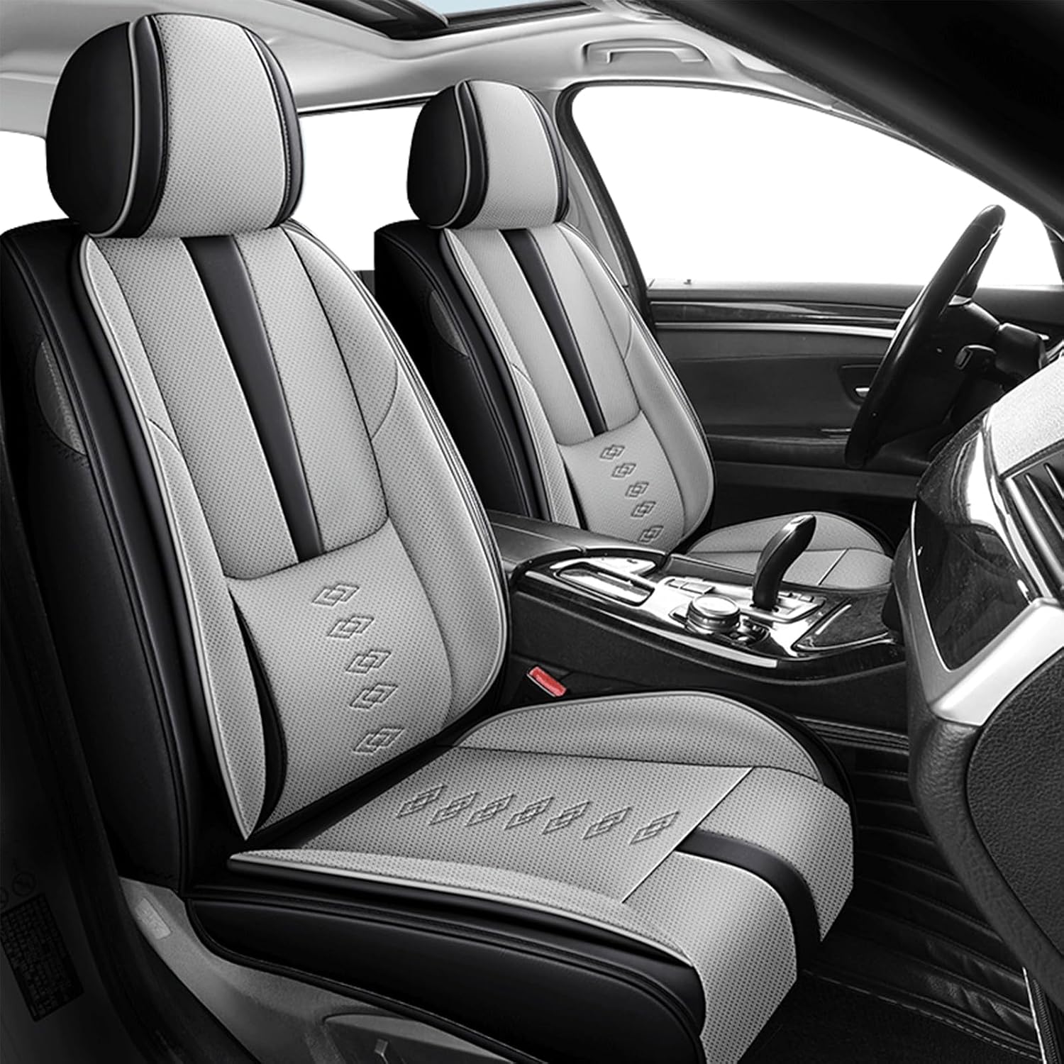 Leather Seat Covers for Lexus TX 500h 2024 2025,Car Seat Covers Front Set,Waterproof Car Seat Protectors with Airbag,Comfort Interior Cover Seats for Cars(Black+Grey)