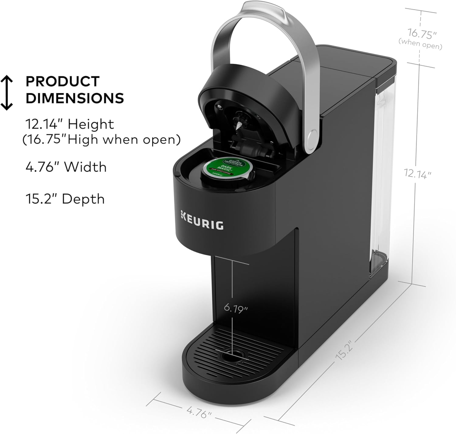 Keurig K-Slim Single Serve K-Cup Pod Coffee Maker, Multistream Technology, 3 Brew Sizes, Slim and Sleek Design, 46oz Removable Reservoir, Black