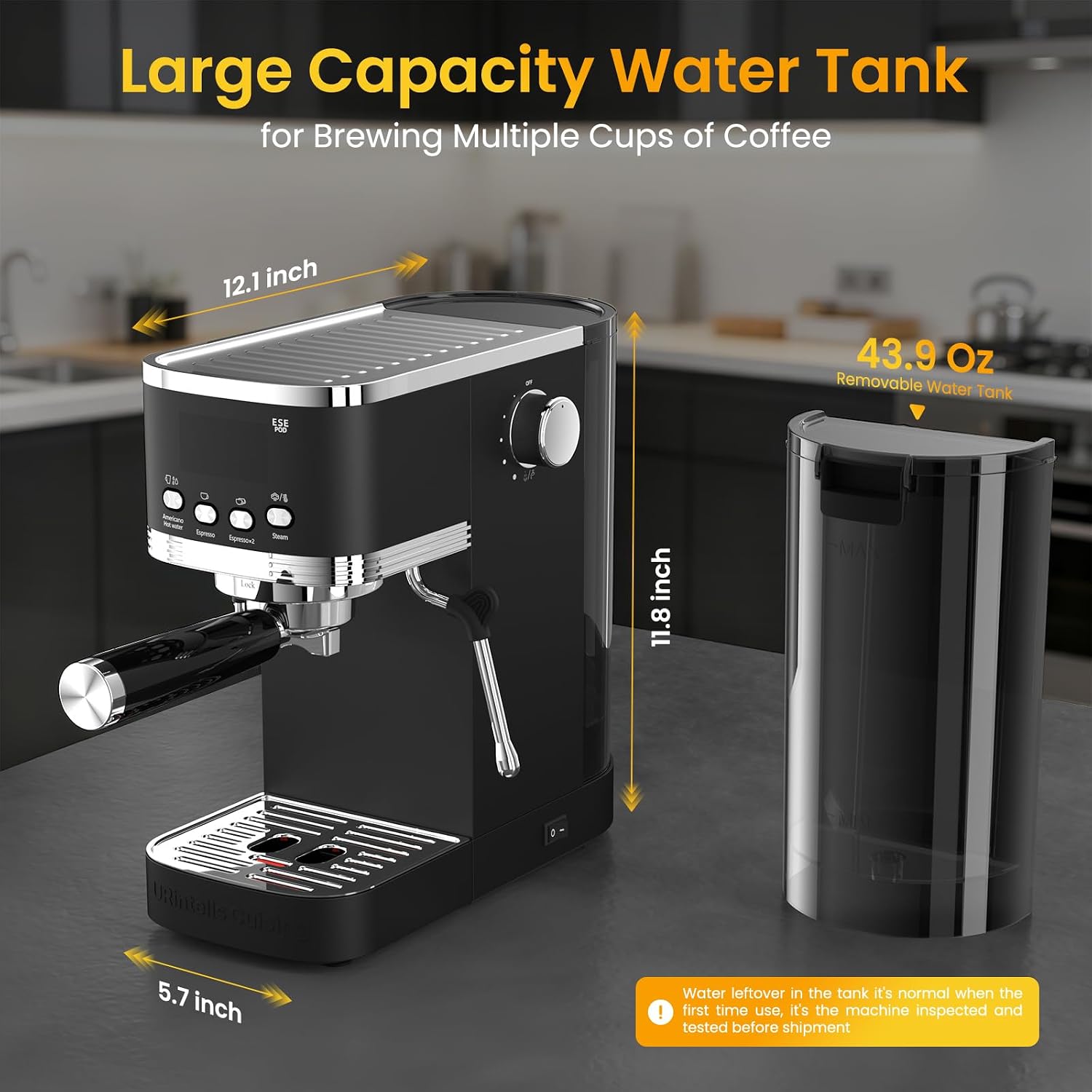 Espresso Machine 20 Bar Temperature Time LED Display Espresso Maker with Adjustable Extraction Temperature Stainless Steel Coffee Machine with Powerful Steam Wand for Cappuccino Latte,Black