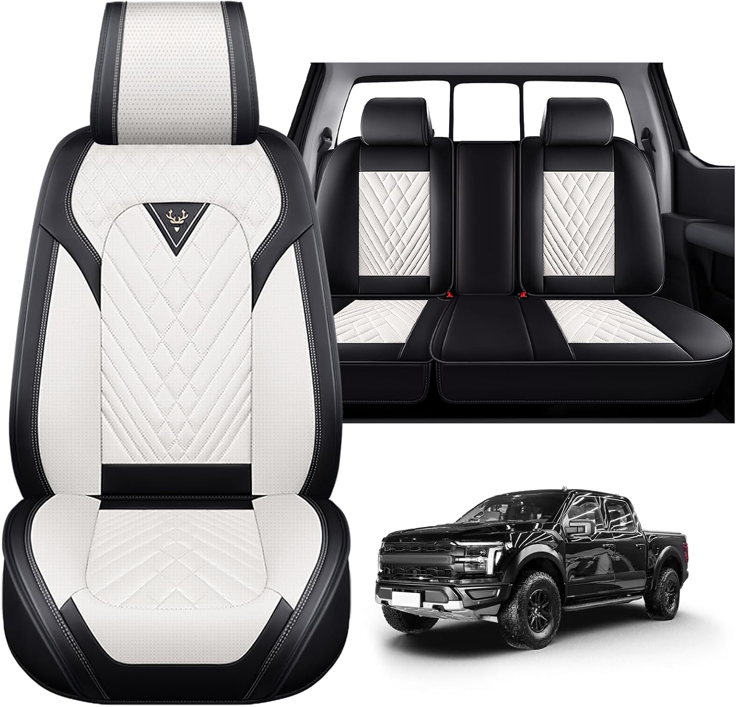 Dodge Ram Truck Seat Covers Custom for 2002-2026 1500 2002-2026 2500/3500 Crew Double Mega Quad Cab Bighorn Laramie Tradesman Classic Full Set Seat Covers Protectors(Standard 5 Seats/Black White)