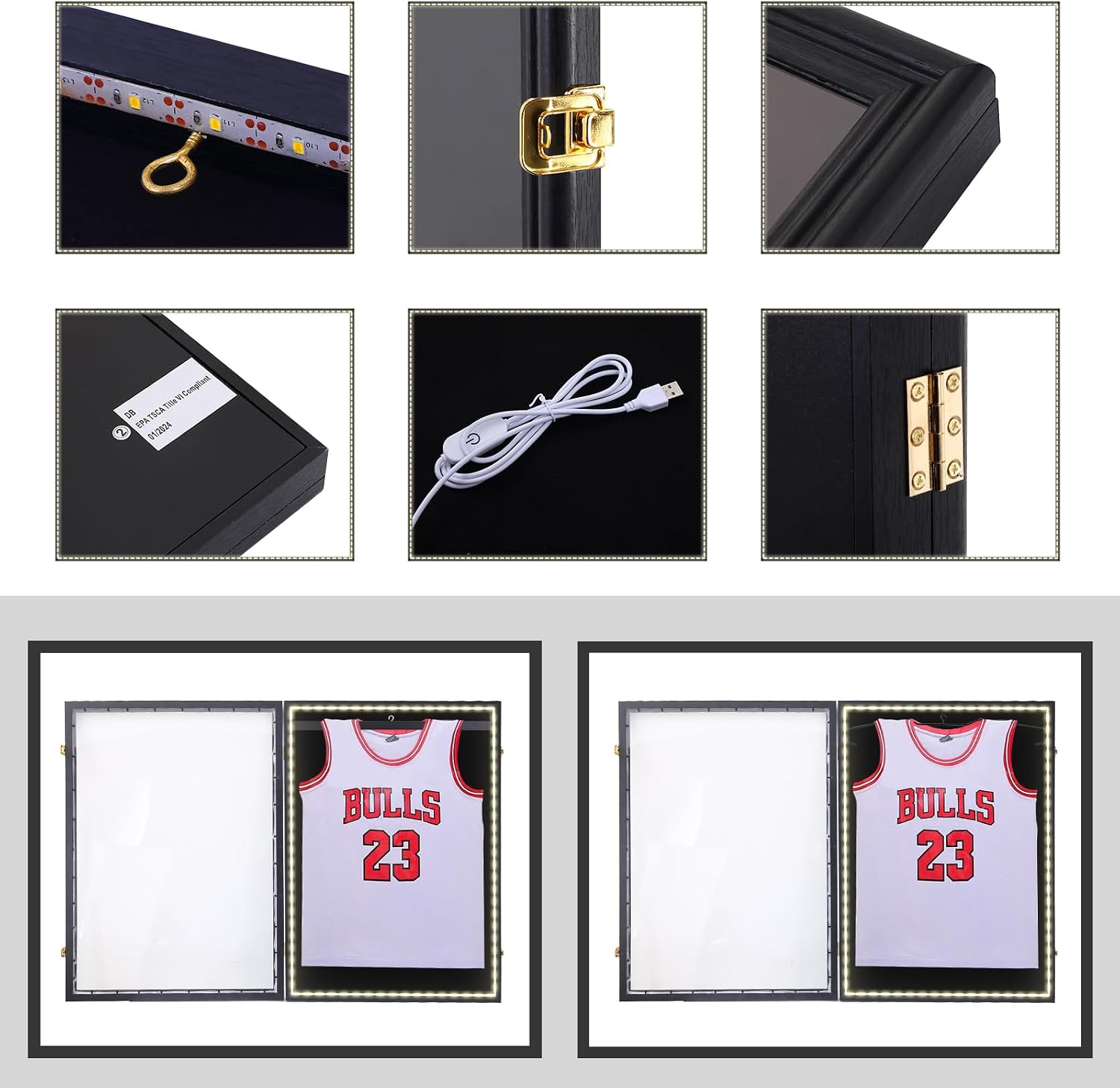 Nice C Jersey Frame Display Case with Lights, Jersey Shadow Box Display Case, Football Jersey Display Case with LED, 98% UV Protection, Valet Pinboard, Acrylic, Basketball (LED 2 Pack)