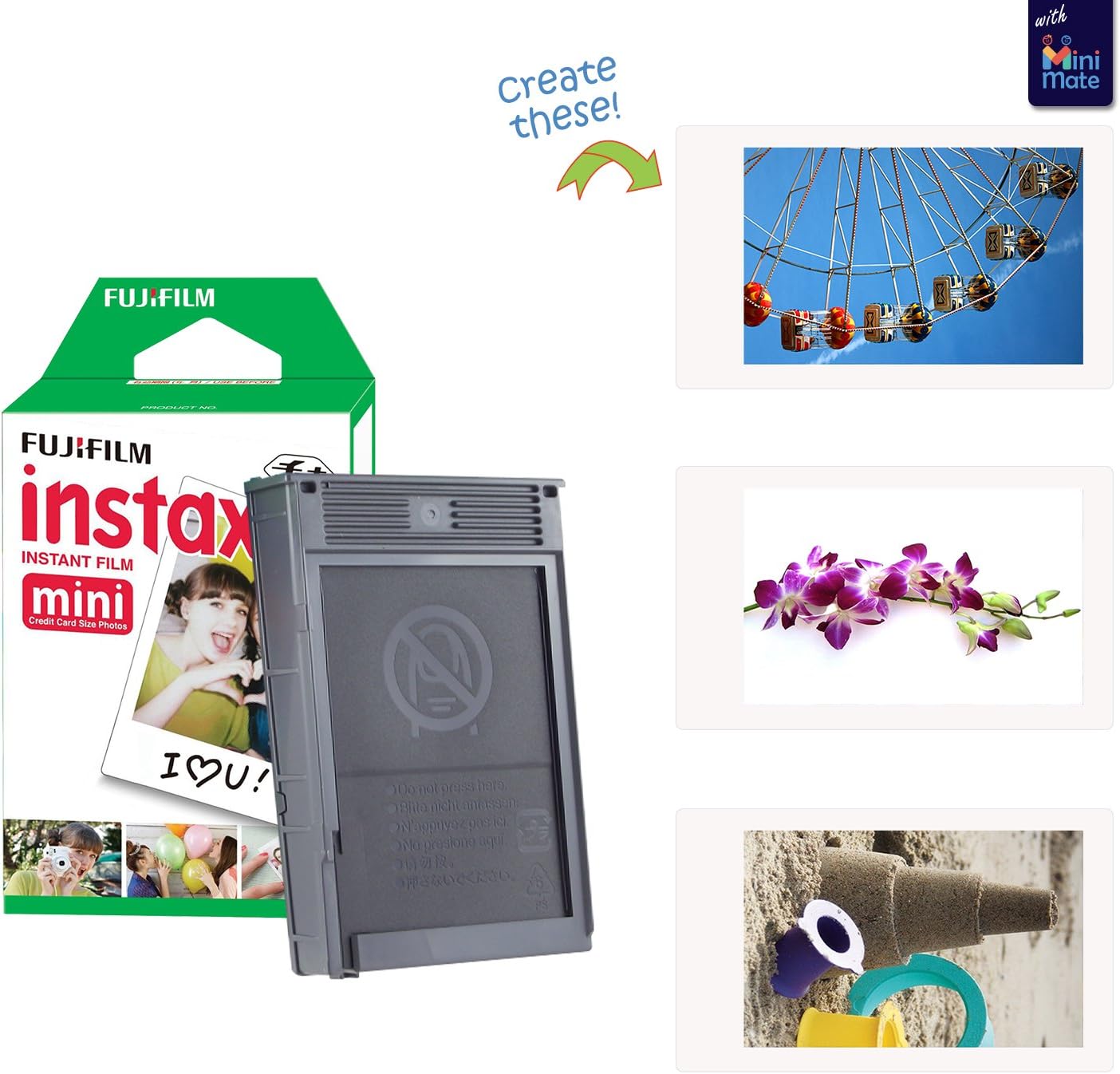 Fujifilm Instax Mini 12 Instant Camera + MiniMate Accessory Bundle & Compatible Custom Case + Fuji Instax Film Value Pack (50 Sheets) Flamingo Designer Photo Album (Mint Green)
