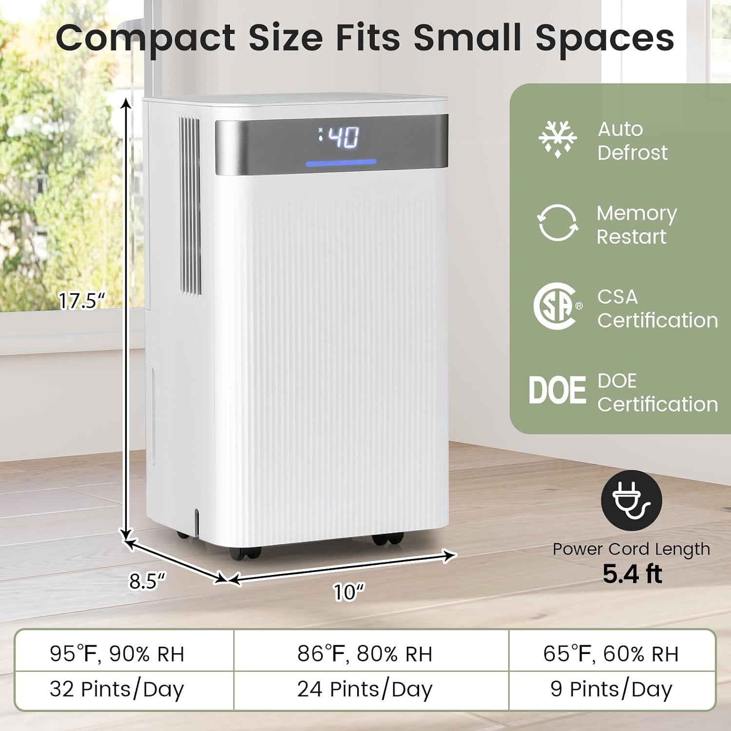 COSTWAY 32 Pints Dehumidifier, 24H Timer, 3-Color Indicator, Drain Hose & Wheels, Low Noise, 2000 Sq.Ft Portable Dehumidifier Home, Bathroom, Bedroom