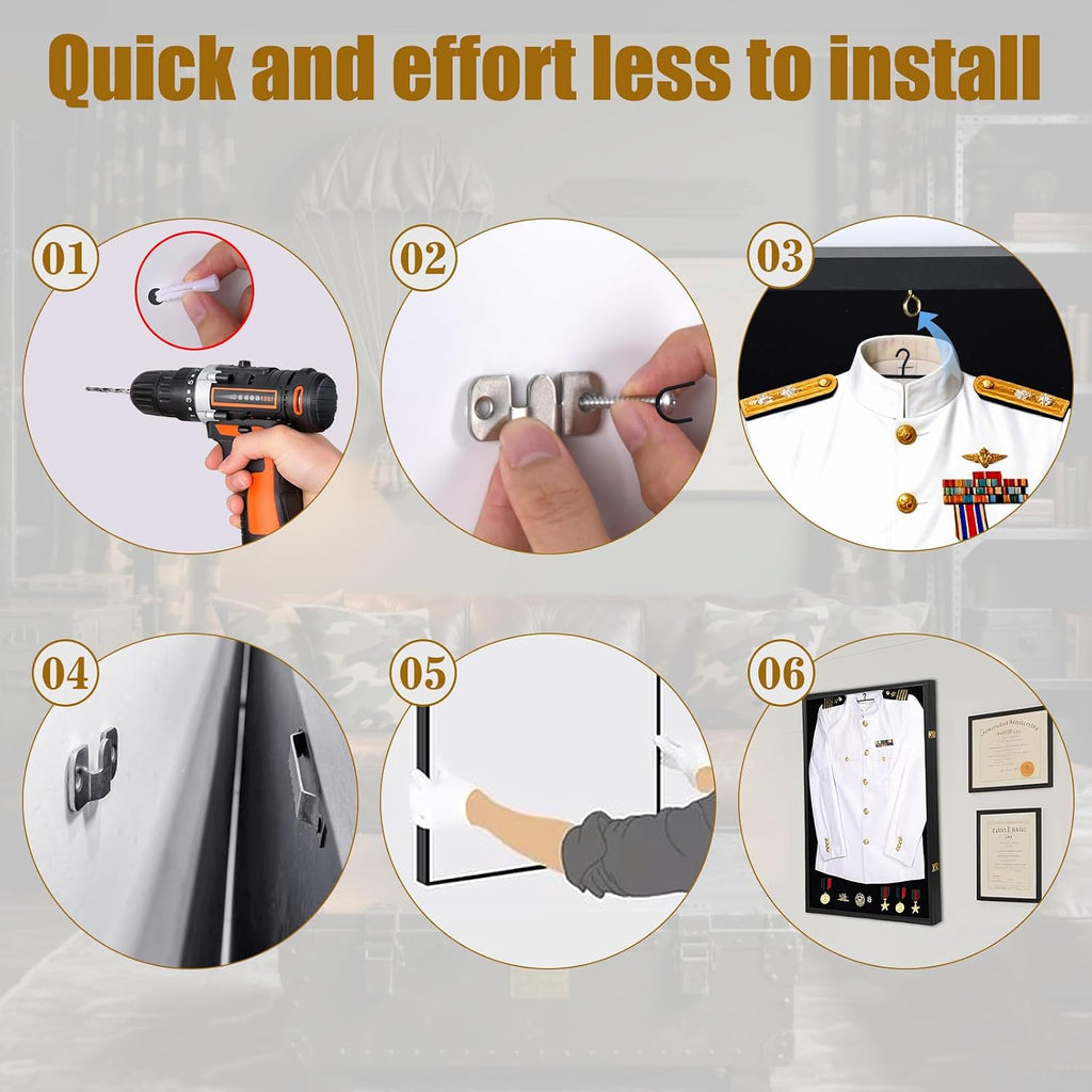 Military Uniform Shadow Box, Police Uniform Display Frame, Clear Acrylic Surface Shadow Box with Hanger and Lock for Military Uniforms, Jerseys, Hanging Badges and Medals Flag （35.82x25.59x2）