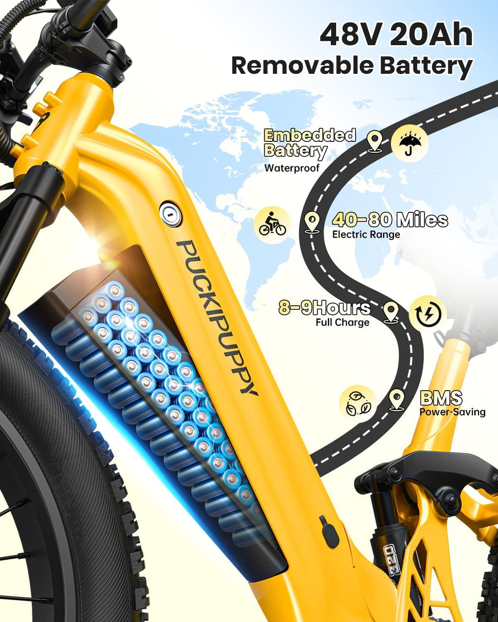 PUCKIPUPPY Electric Bike for Adults 960W, 48V 20AH Battery Electric Bicycles, 26' x 4' Fat Tire Full Suspension Step-Thru Ebike, 28MPH Electric Mountain Bike, 7 Speed, 80Miles Range-BoxerST