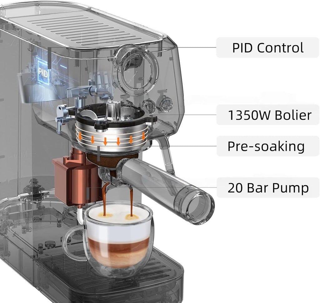 MAttinata Espresso Machine 20 Bar, Espresso Coffee Maker with Professional Milk Frother Steam Wand for Cappuccino & Latte, 49oz Removable Water Tank for Home, Stainless Steel