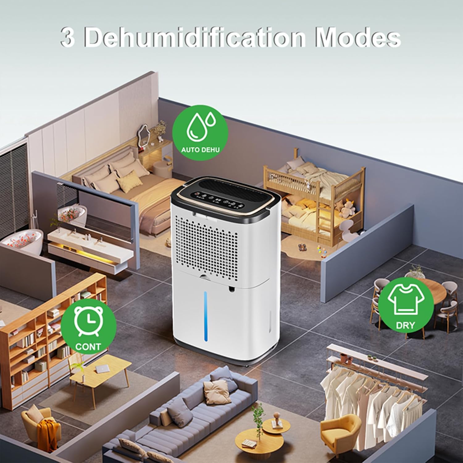 55 Pint Portable Dehumidifier with Drain Hose for Basements, 5,200 Sq. Ft. Dehumidifiers Auto Drain or Manual Drainage, Quiet Dehumidifier for Home with 6L Water Tank