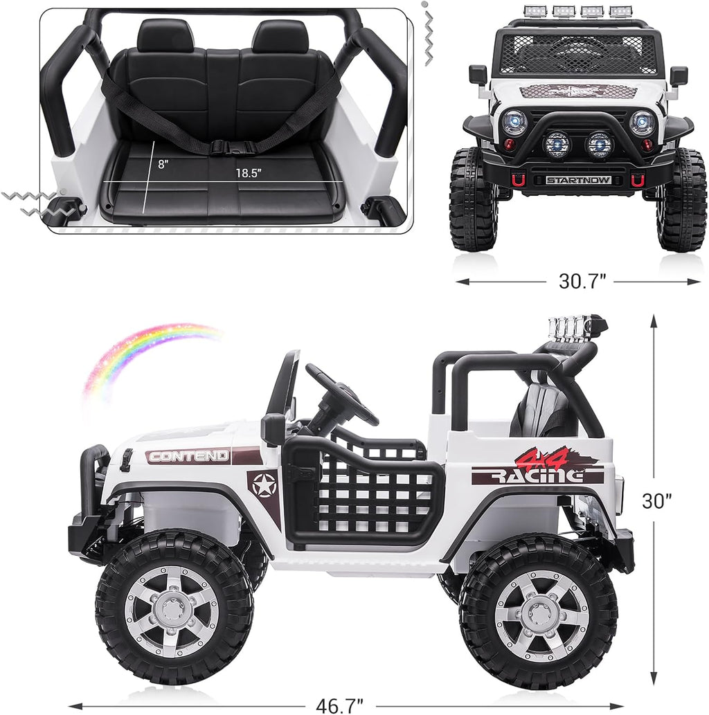 SEHOMY Two Seater Ride on Cars for Kids, 12V Power Wheels Truck with Remote Control, 3 Speed, Spring Suspension, 110LBS Max, Music, Horn, White Kids' Electric Vehicles Toddlers Toy Car for Boys Girls