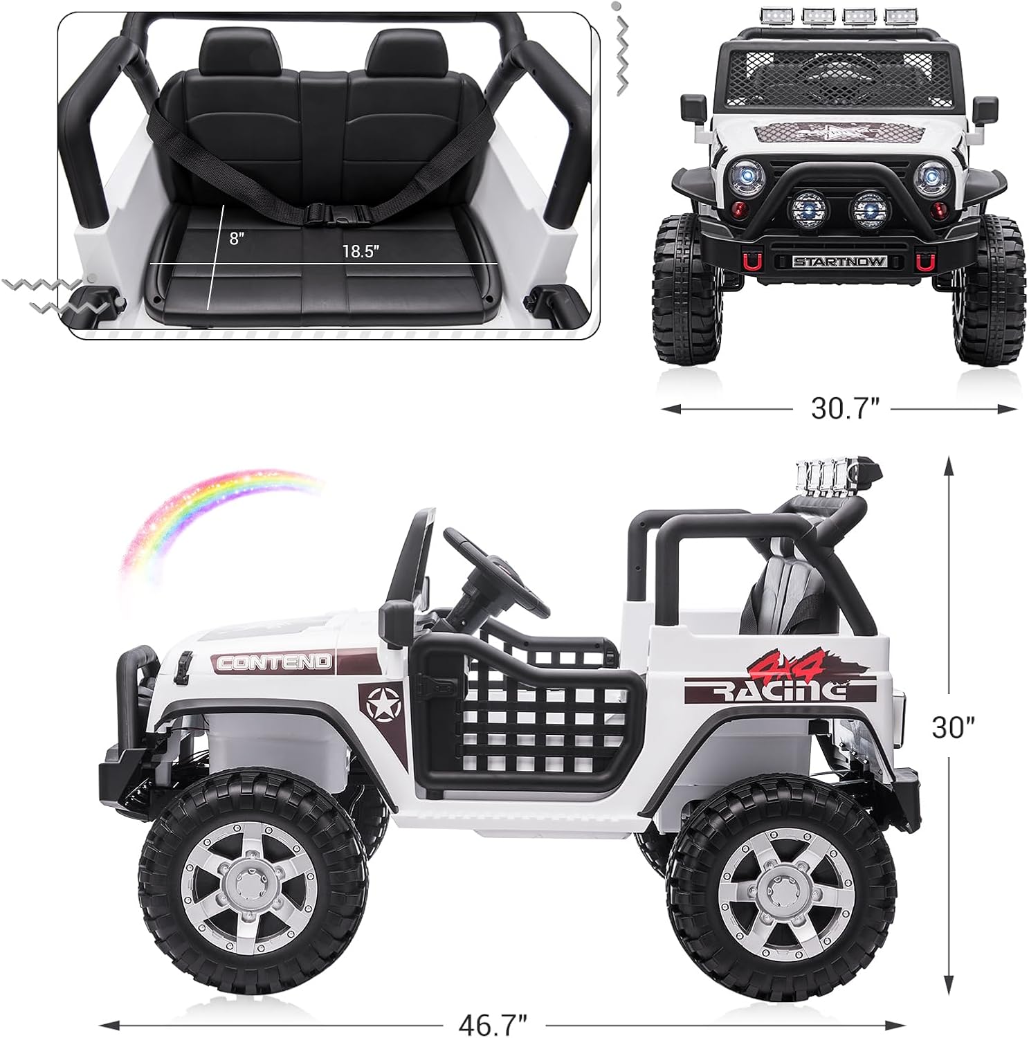 SEHOMY Two Seater Ride on Cars for Kids, 12V Power Wheels Truck with Remote Control, 3 Speed, Spring Suspension, 110LBS Max, Music, Horn, White Kids' Electric Vehicles Toddlers Toy Car for Boys Girls