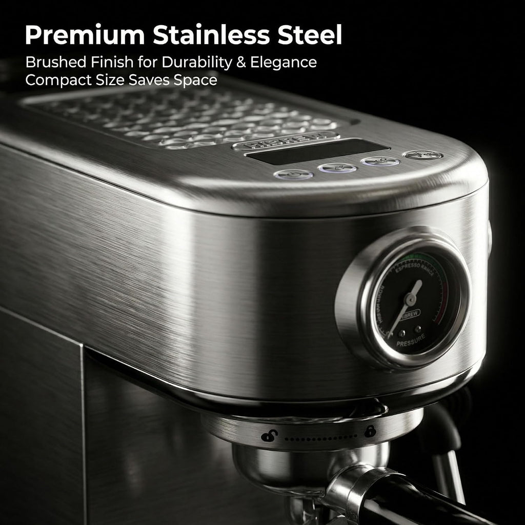 HIBREW H10B - Professional Espresso Machine - Cappuccino Maker with Milk Frother, Adjustable Temperature & Cup Volume, with Display, Pressure Gauge & Stainless Steel Body