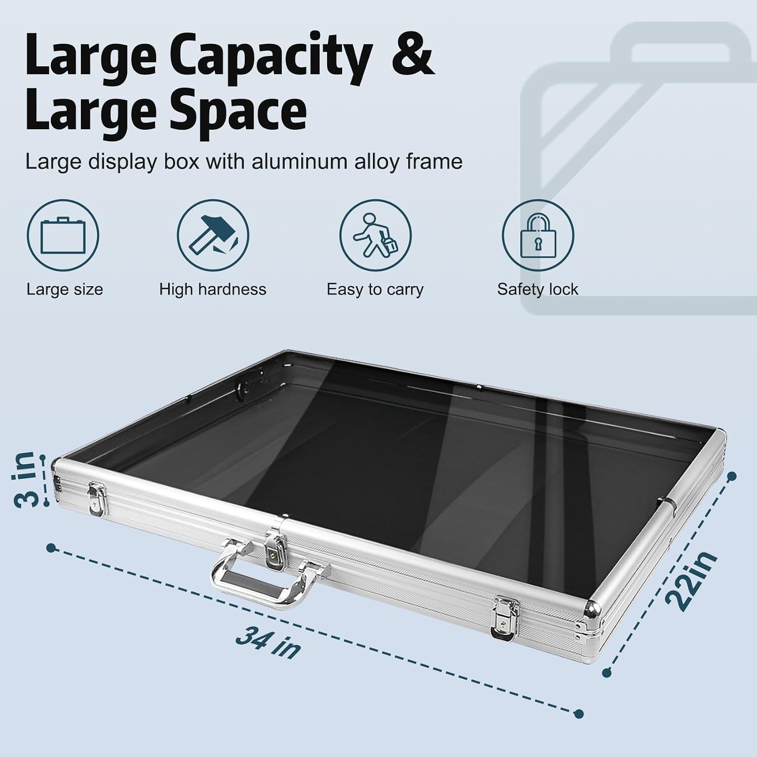 Silver Large 34'x22' Aluminum Show Card Display Case, Lockable Trading Card Display Case with Handle, Sports Card/TCG/Jewelry Display Box Silver