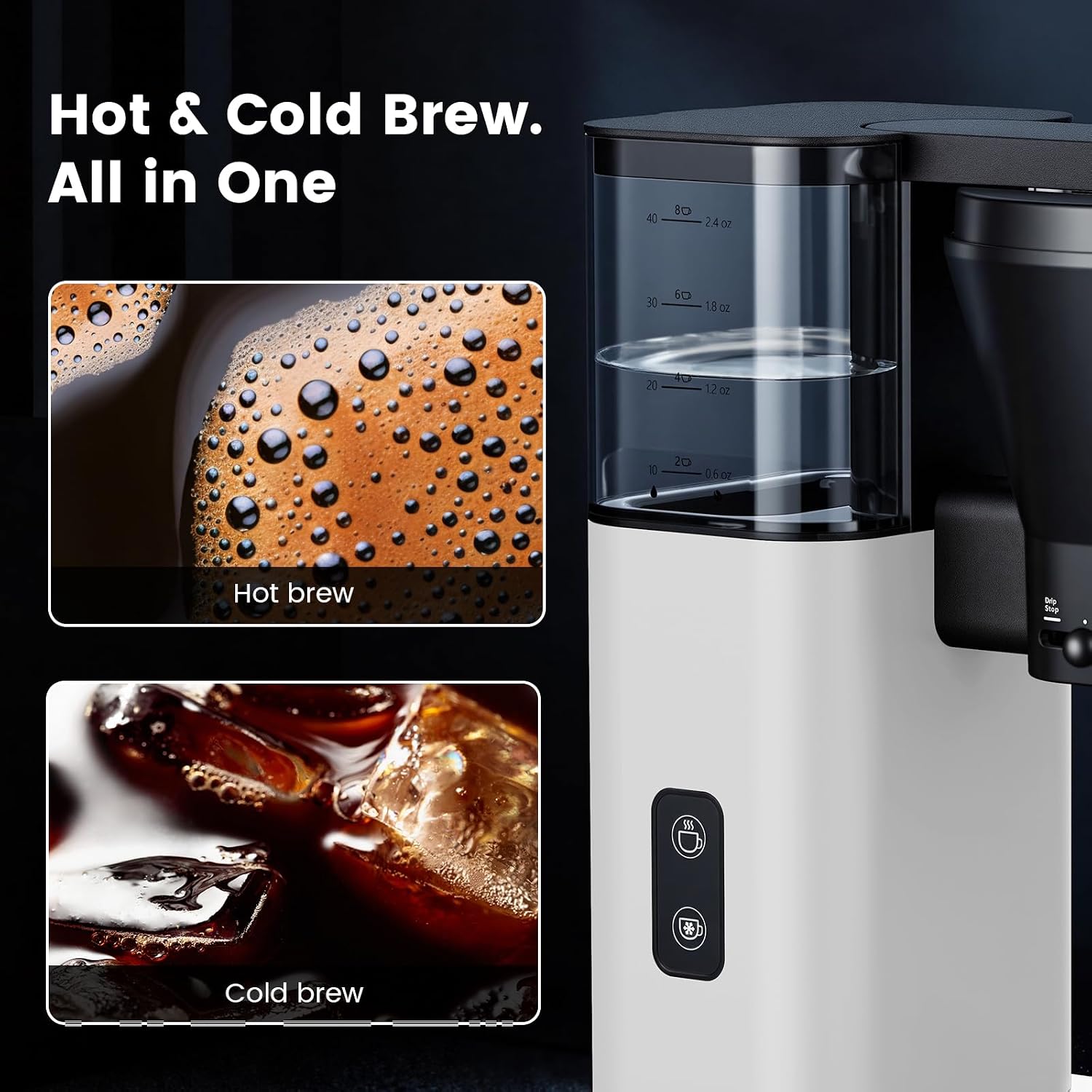 Kismile 8-Cup Drip Coffee Maker,SCA-Certified,Rapid Heating System for Seconds Brewing,Automatic Pour Over Coffee Machine,Detachable Water Tank,Deep Cold Brew & Keep Warm 40 Min, Easy to Clean (White)