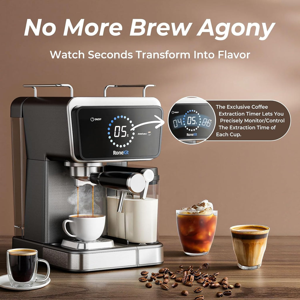 Espresso Machine with Automatic Milk Tank,Espresso Cool & Cappuccino Machine, 20Bar Espresso Coffee Machines, Touch Screen with Timer, 50.7Oz Removable Reservoir, Black