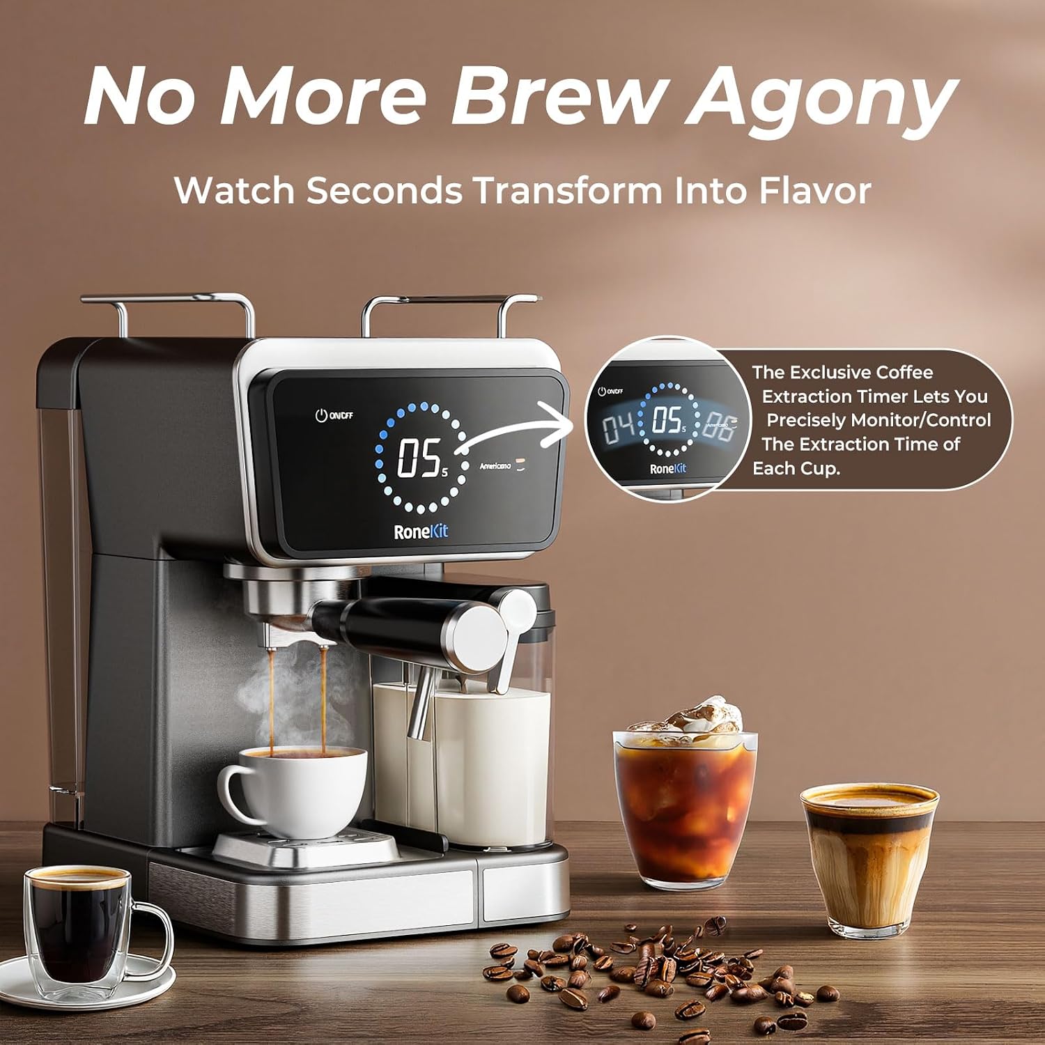Espresso Machine with Automatic Milk Tank,Espresso Cool & Cappuccino Machine, 20Bar Espresso Coffee Machines, Touch Screen with Timer, 50.7Oz Removable Reservoir, Black