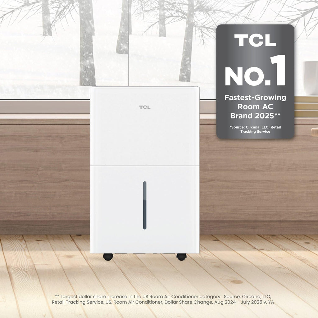 TCL 3000 Sq. Ft. Smart Dehumidifier, Energy Star Most Efficient 2024, Ultra-compact, 32 Pints Per Day, for Whole House, Basement, Bathroom & Bedroom, Compatible with Alexa/Google Assistant, (H32D44W)