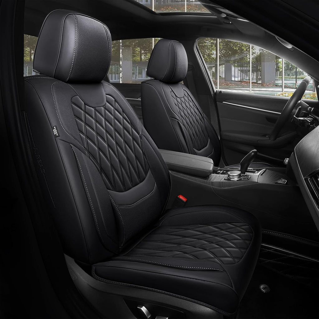FREESOO Car Seat Covers Front Seats - Luxury Breathable Waterproof Faux Leather Car Seat Cover Protectors with Lumbar Support, Universal Fit for Most 5 Seats Vehicles Sedans Hatchbacks Pick-ups, Black